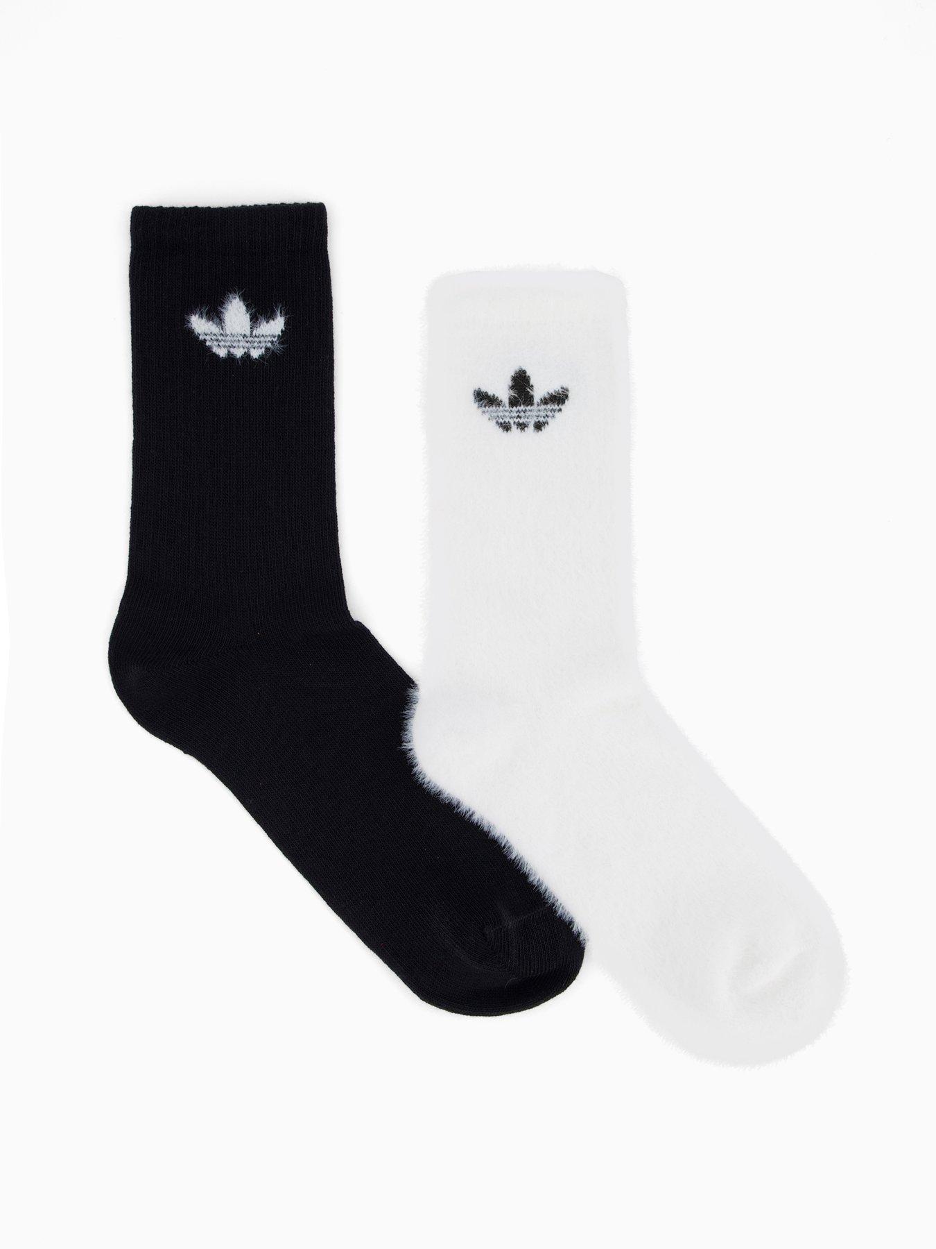 undefined Women's Fluffy Crew Socks 2 Pack - Off White/Black
