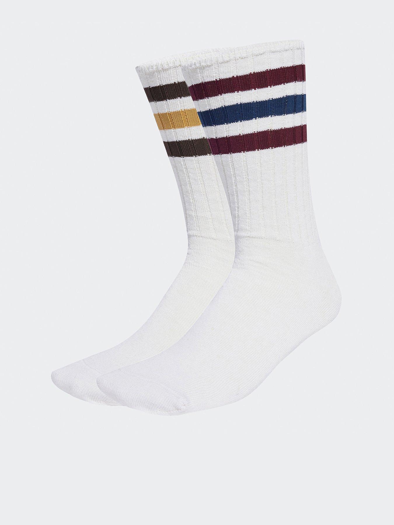 adidas Originals: Unisex 3 Stripe Crew Socks 2 Pack - White