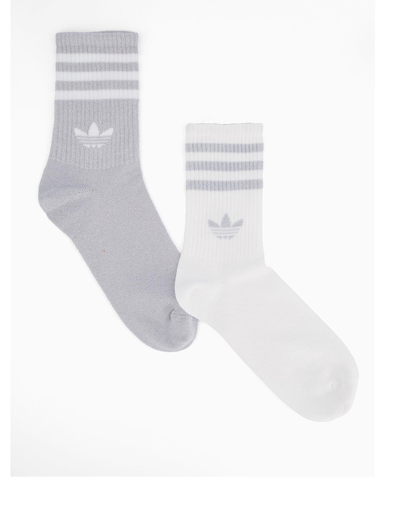 undefined Unisex 3 Stripe Glitter Crew Socks 2 Pack - Silver