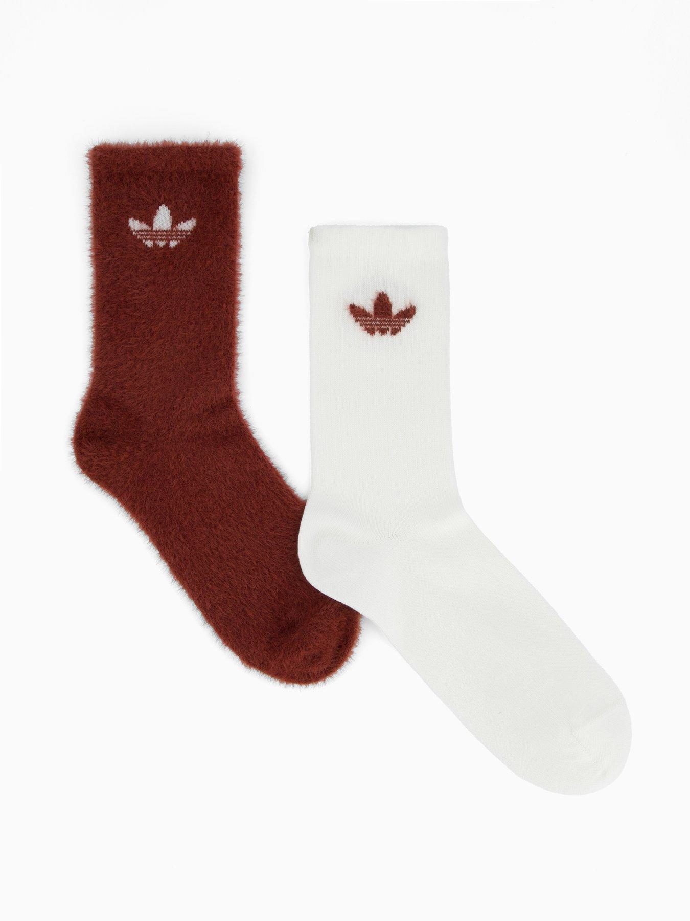 Image 1 of 4 of adidas Originals Women's Fluffy Crew Socks 2 Pack - Brown/Off White