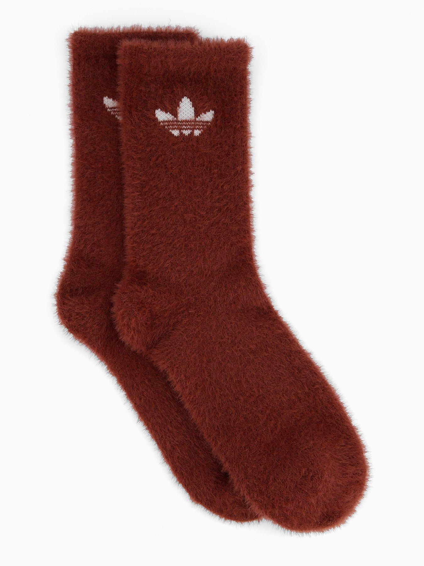 Image 2 of 4 of adidas Originals Women's Fluffy Crew Socks 2 Pack - Brown/Off White
