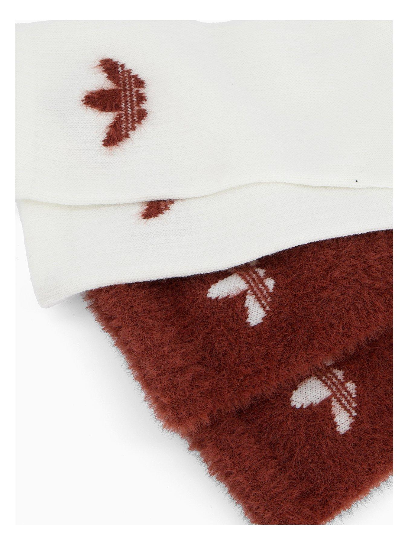 Image 3 of 4 of adidas Originals Women's Fluffy Crew Socks 2 Pack - Brown/Off White