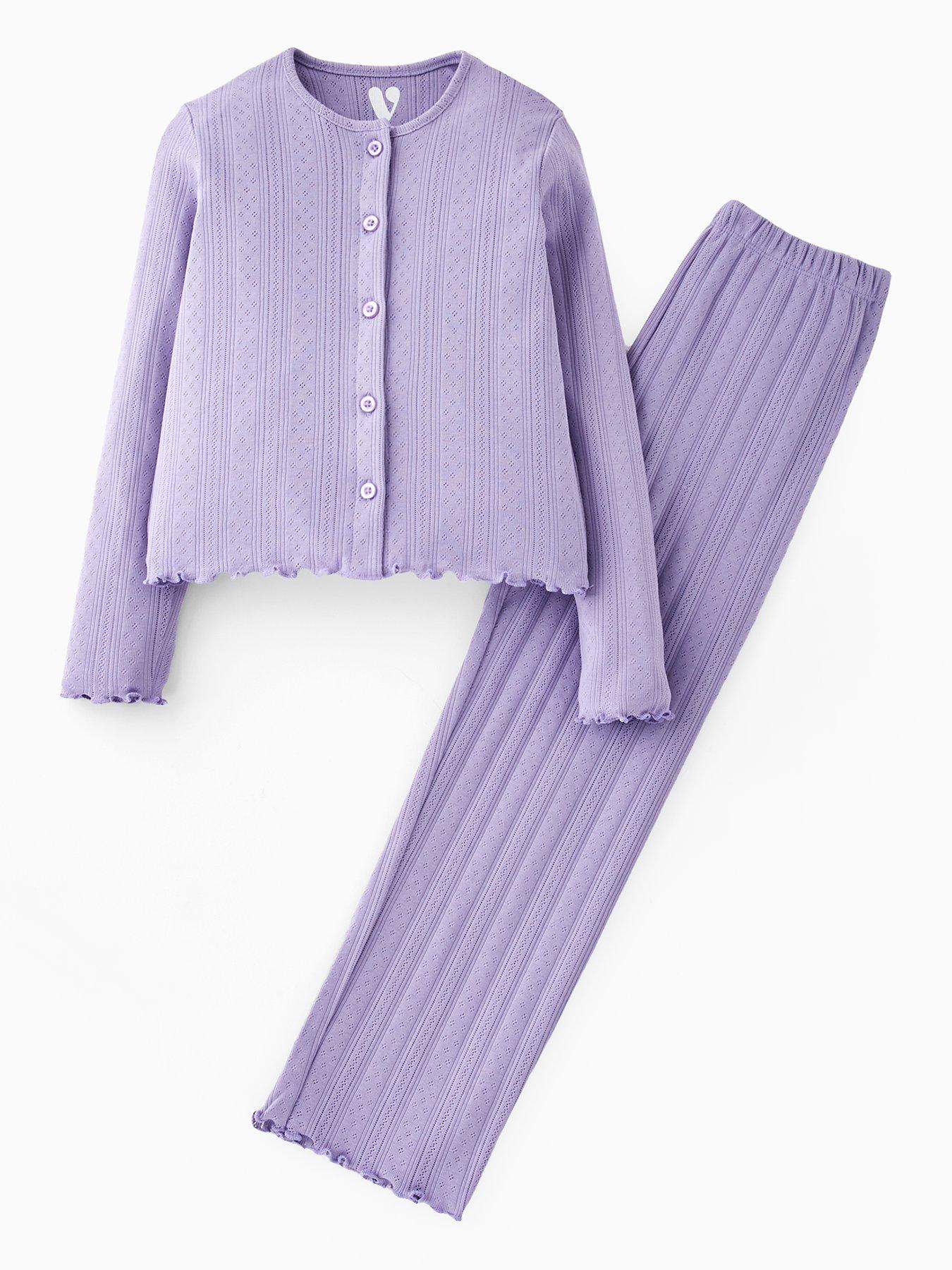 undefined Girls Button Front Wide Leg Pointelle Set - Purple
