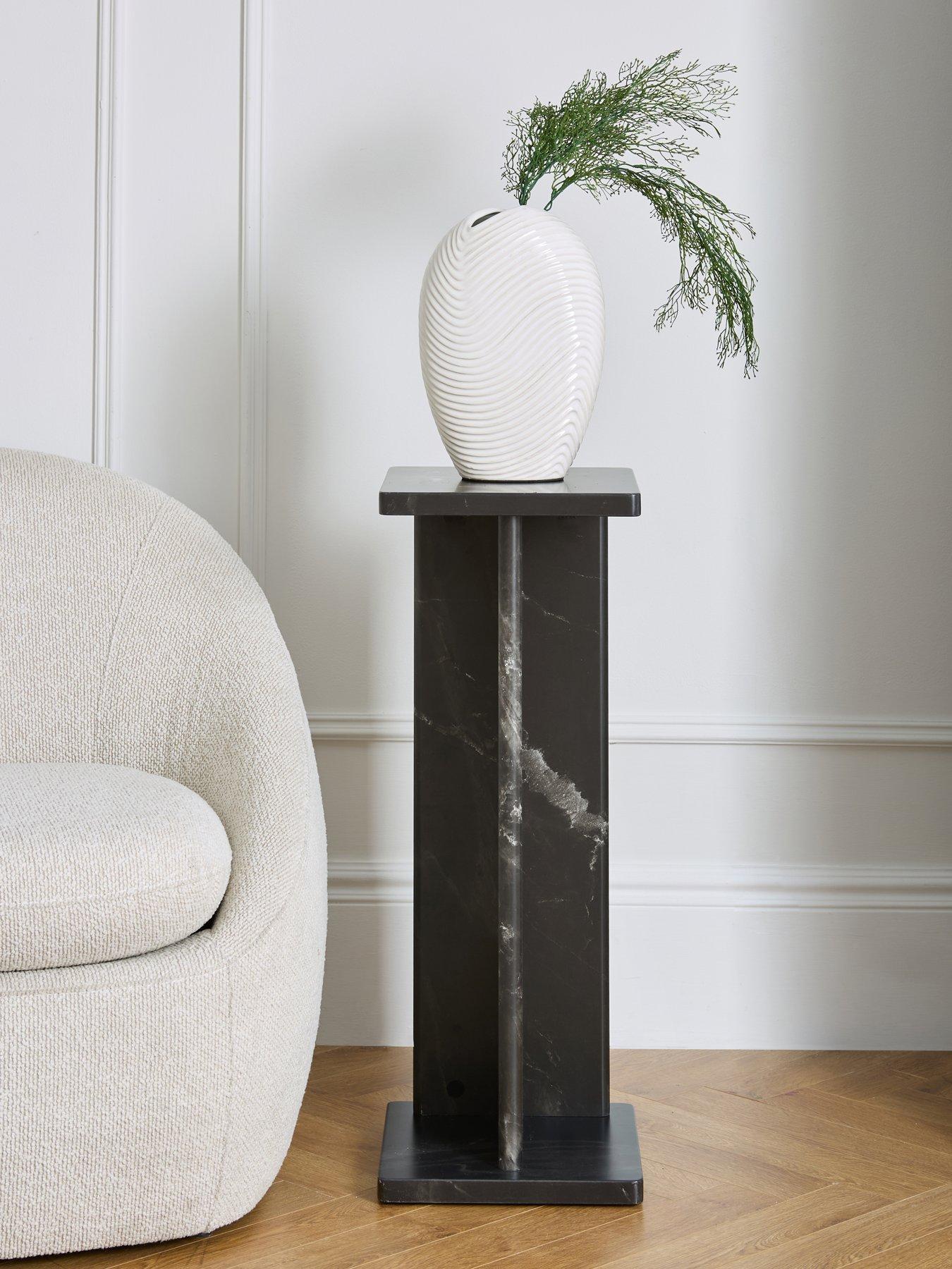 Very Home Bloc Stone Effect Pedestal Table - Charcoal - FSC® Certified