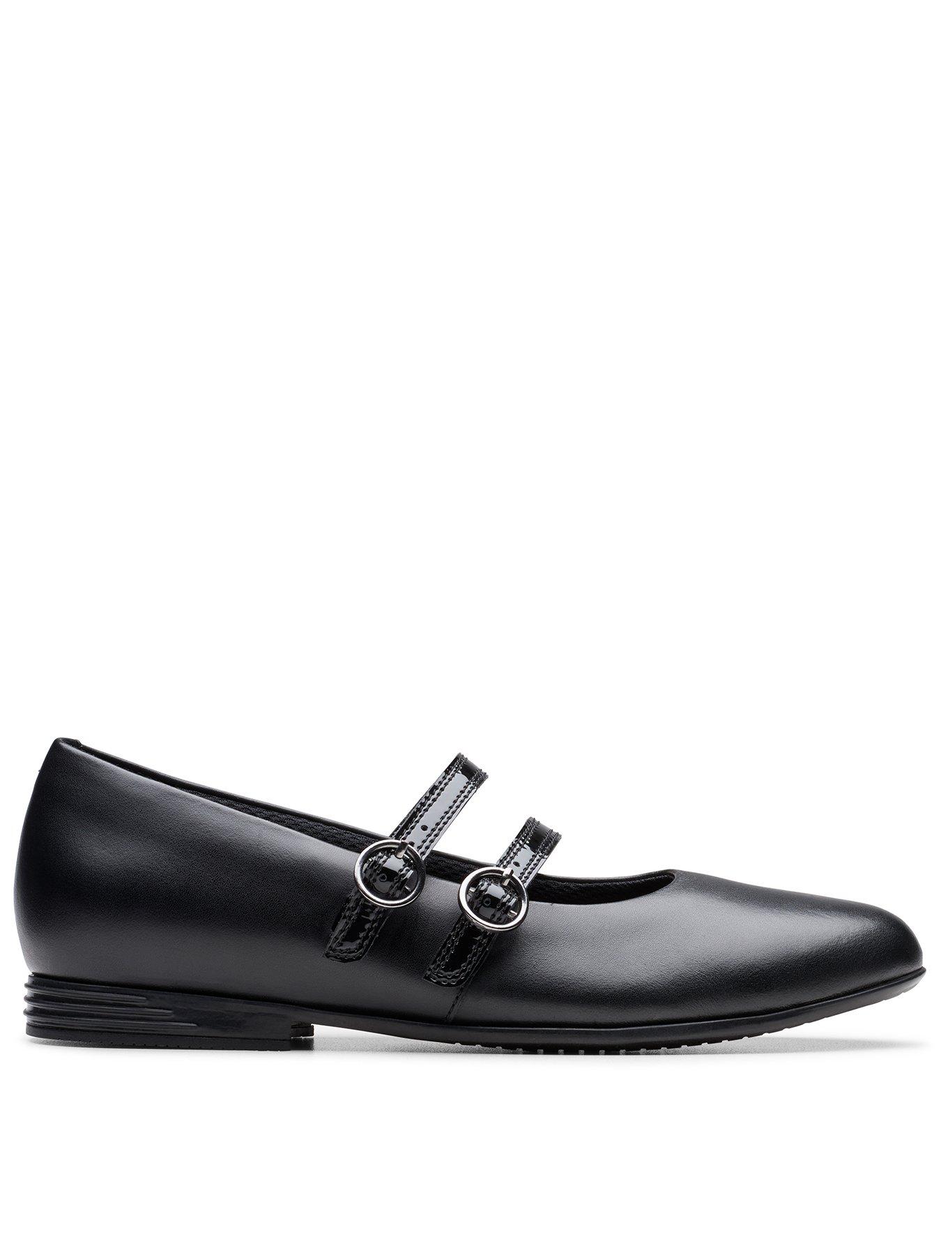 Clarks Youth Finja Bar Leather Mary-jane Shoe - Black