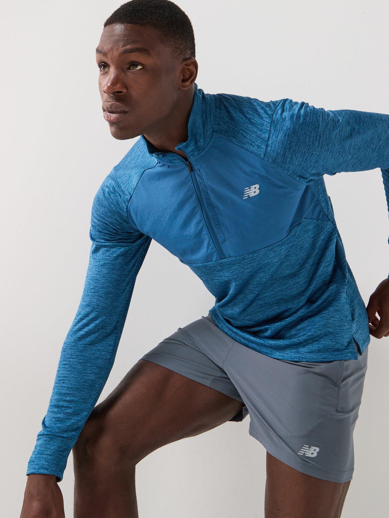 Image 4 of 5 of New Balance Mens Running Athletics Heat Grid 1/2 Zip Top - Blue