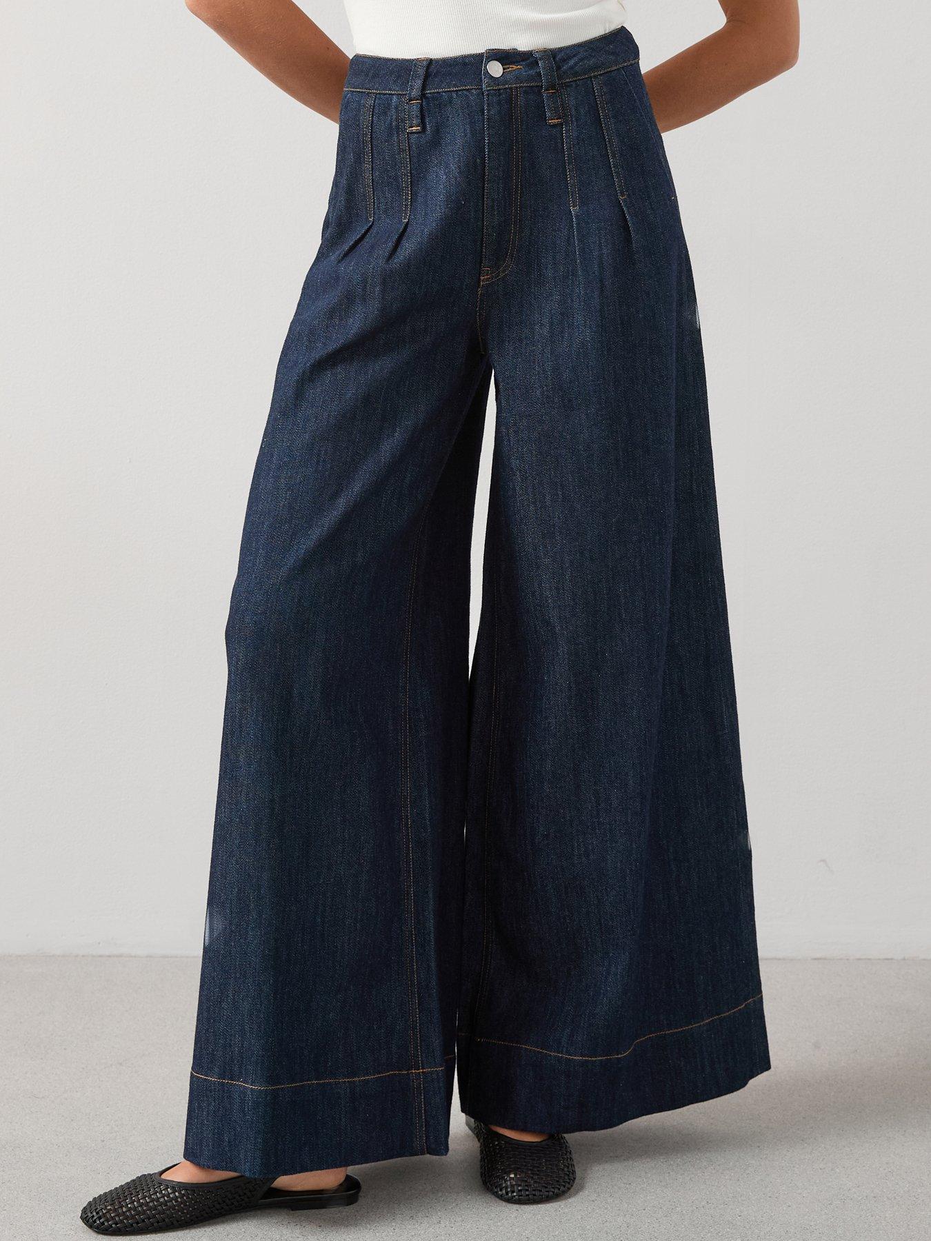 undefined Wide Leg Palazzo Jeans - Dark Wash