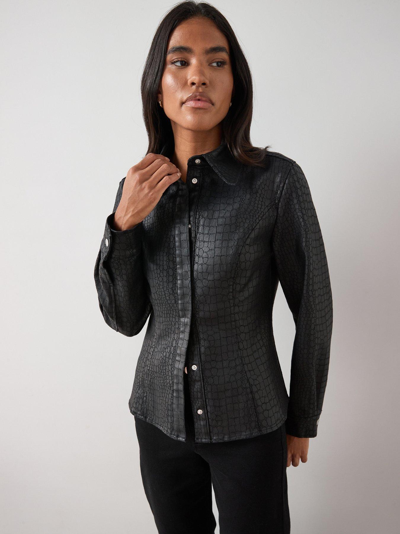 The Very Collection Mock Croc Denim Fitted Shirt - Black