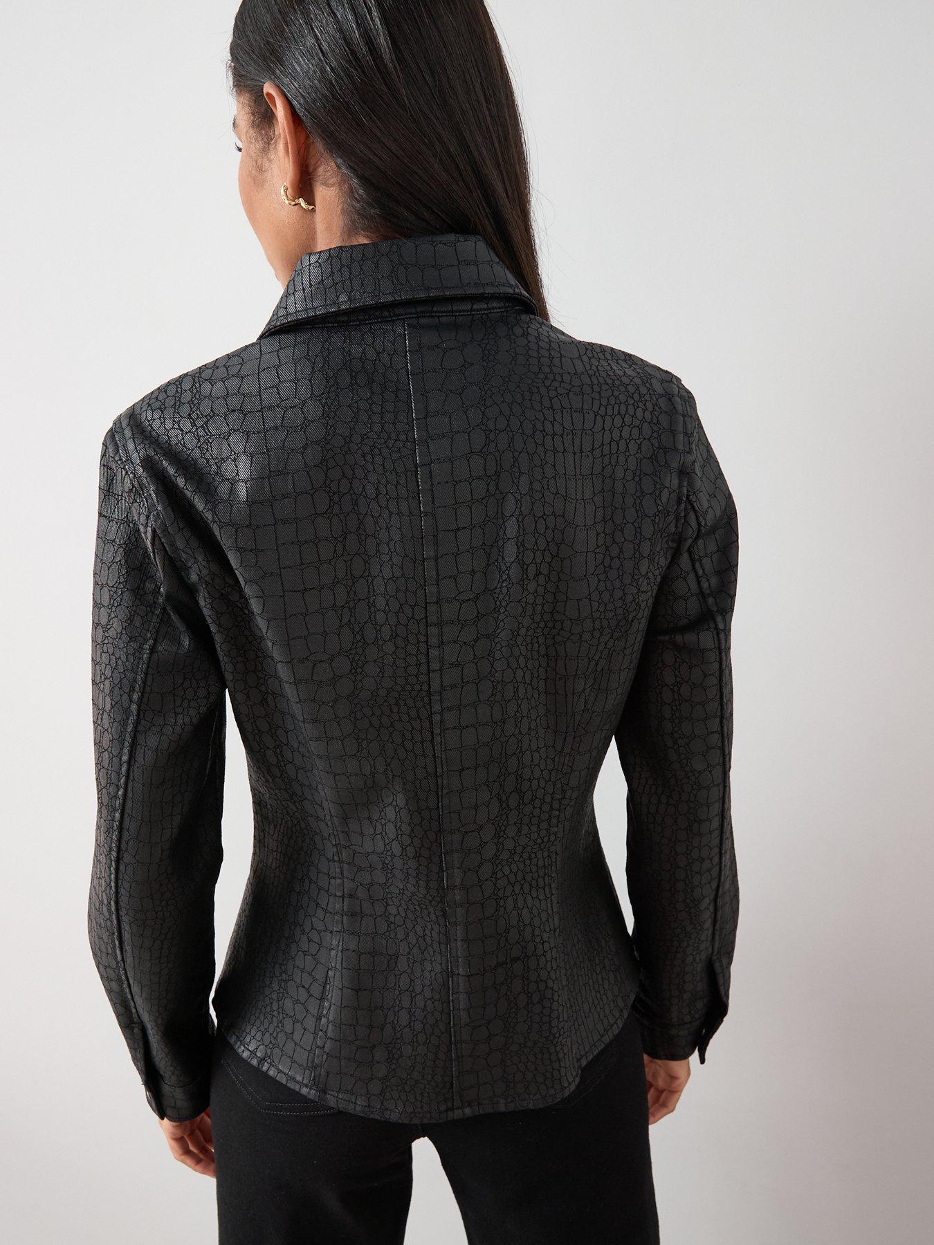 Image 2 of 6 of The Very Collection Mock Croc Denim Fitted Shirt - Black