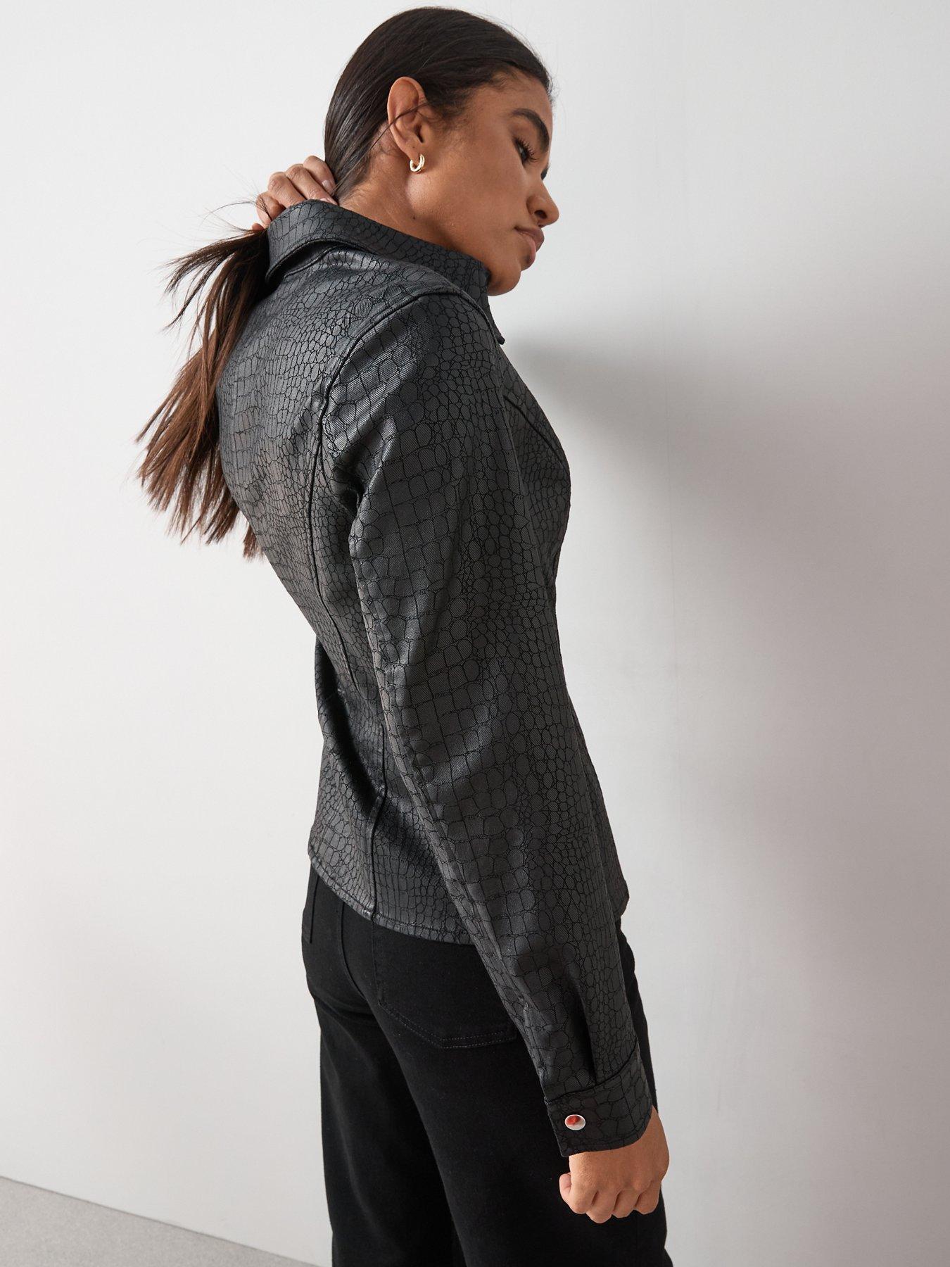 Image 5 of 6 of The Very Collection Mock Croc Denim Fitted Shirt - Black