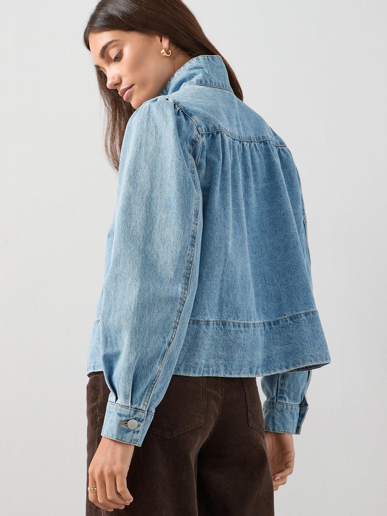 Image 2 of 7 of The Very Collection Denim Funnel Neck Shirt - Mid Wash