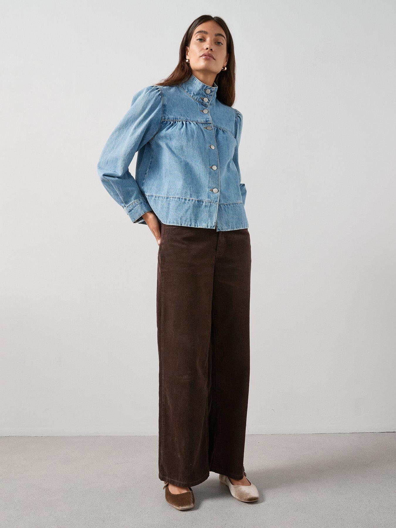 Image 3 of 7 of The Very Collection Denim Funnel Neck Shirt - Mid Wash