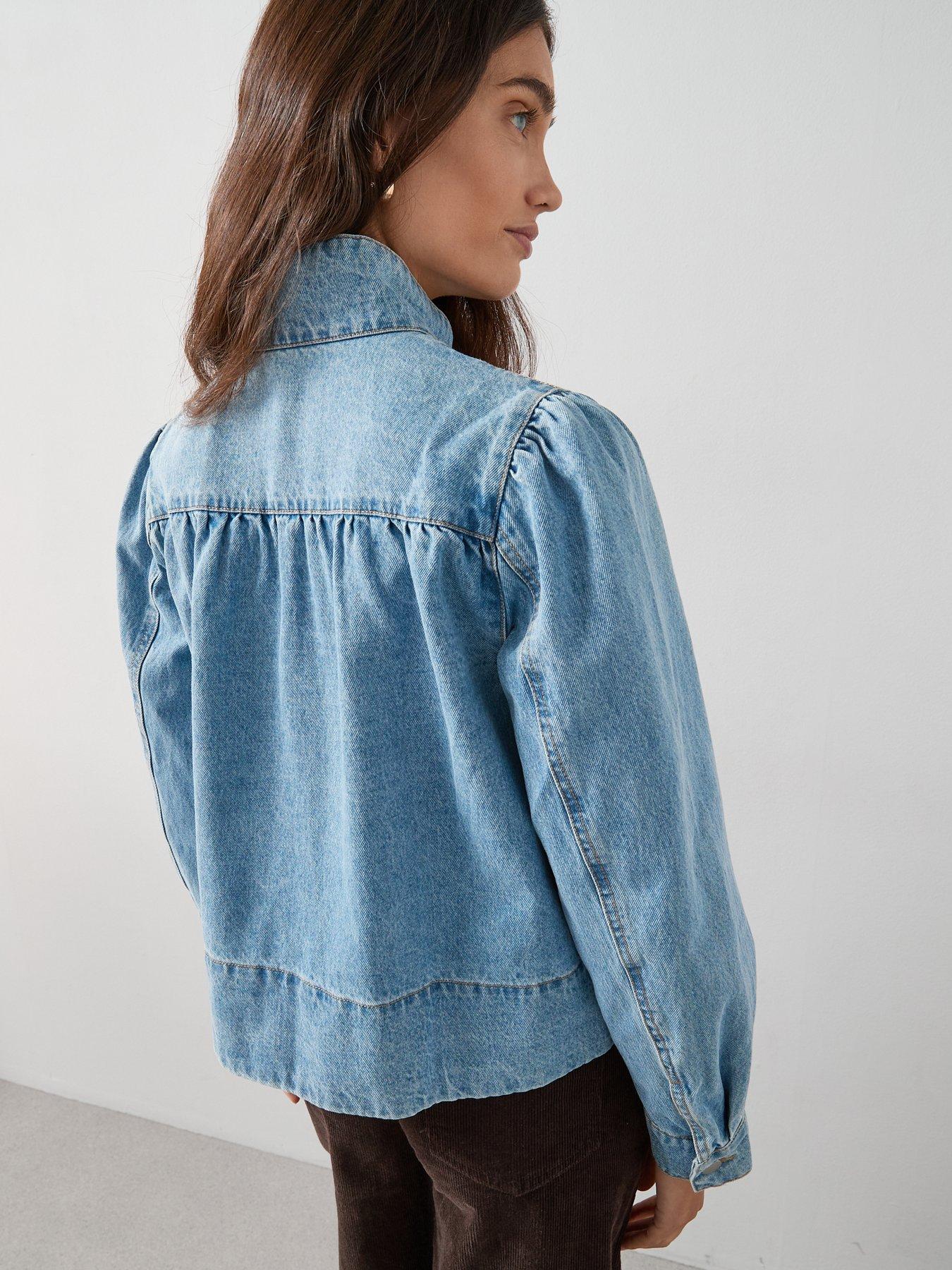 Image 5 of 7 of The Very Collection Denim Funnel Neck Shirt - Mid Wash