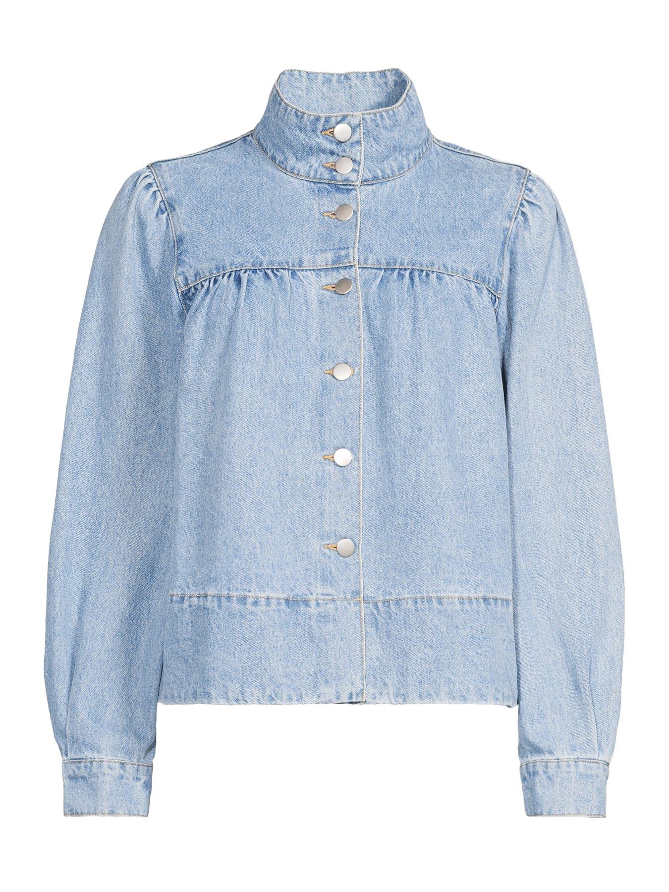 Image 7 of 7 of The Very Collection Denim Funnel Neck Shirt - Mid Wash