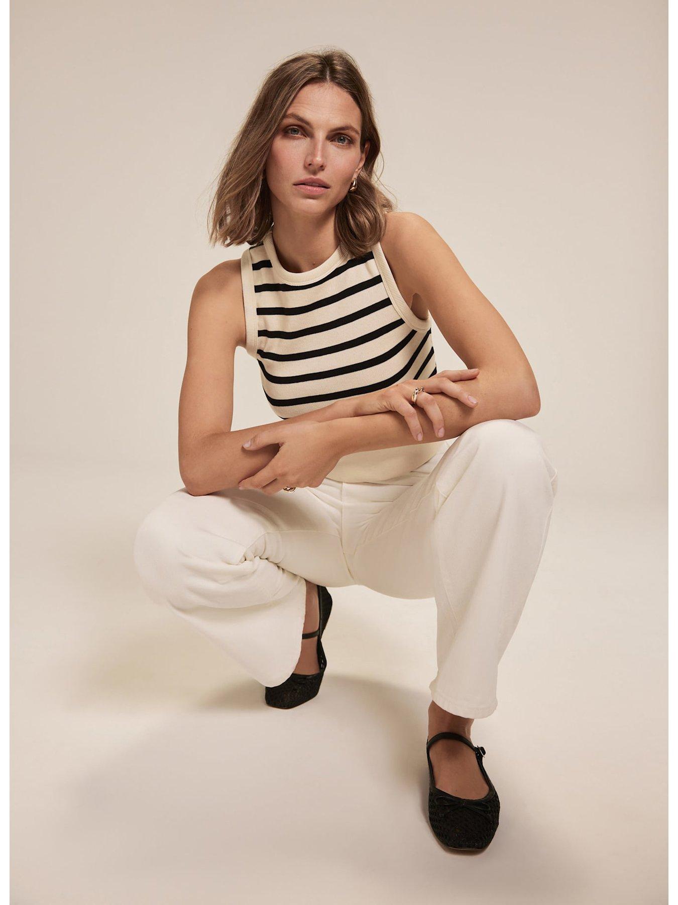 Image 3 of 6 of Mint Velvet Neutral Striped Cropped Vest Top - Beige