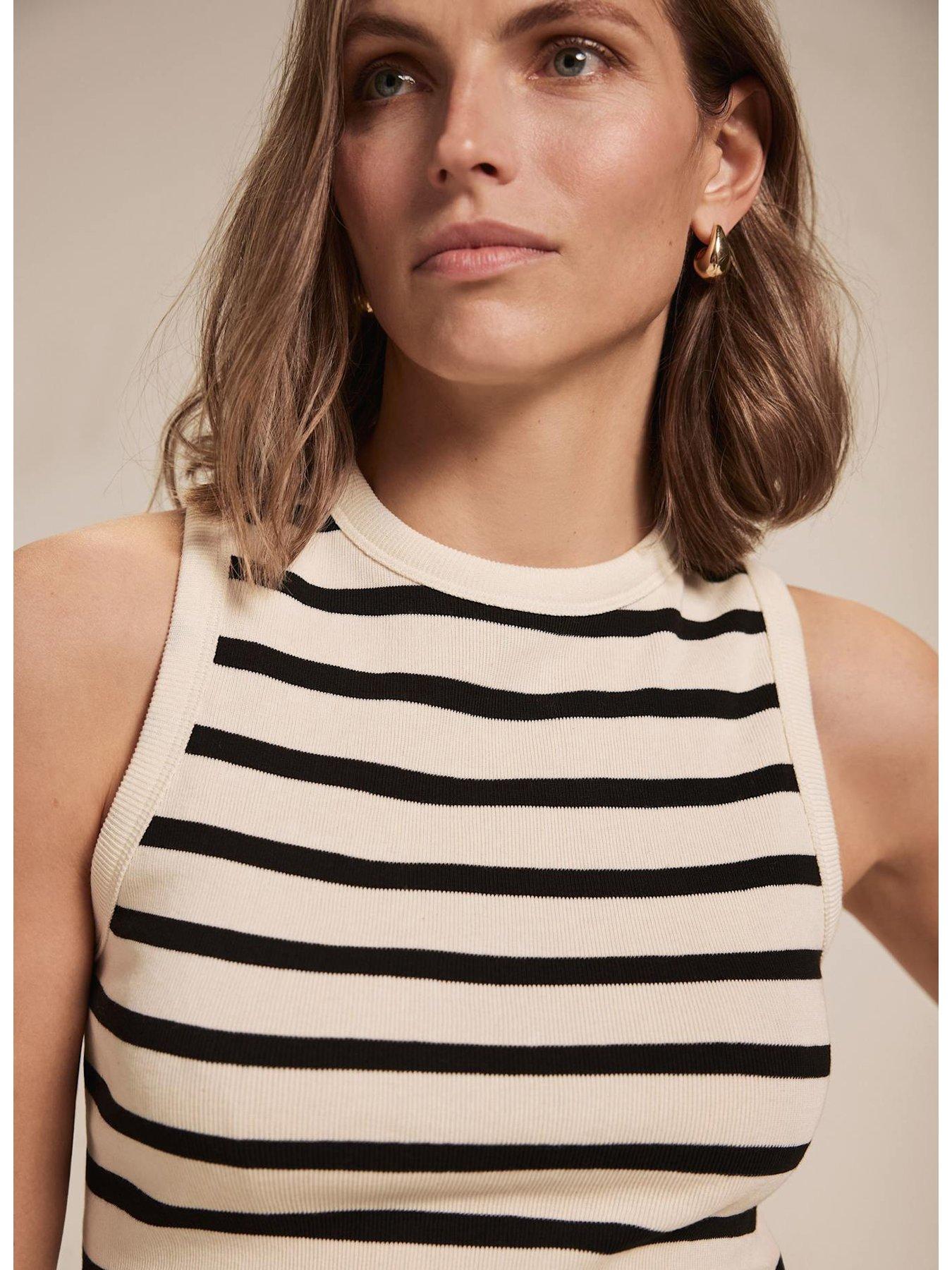Image 4 of 6 of Mint Velvet Neutral Striped Cropped Vest Top - Beige