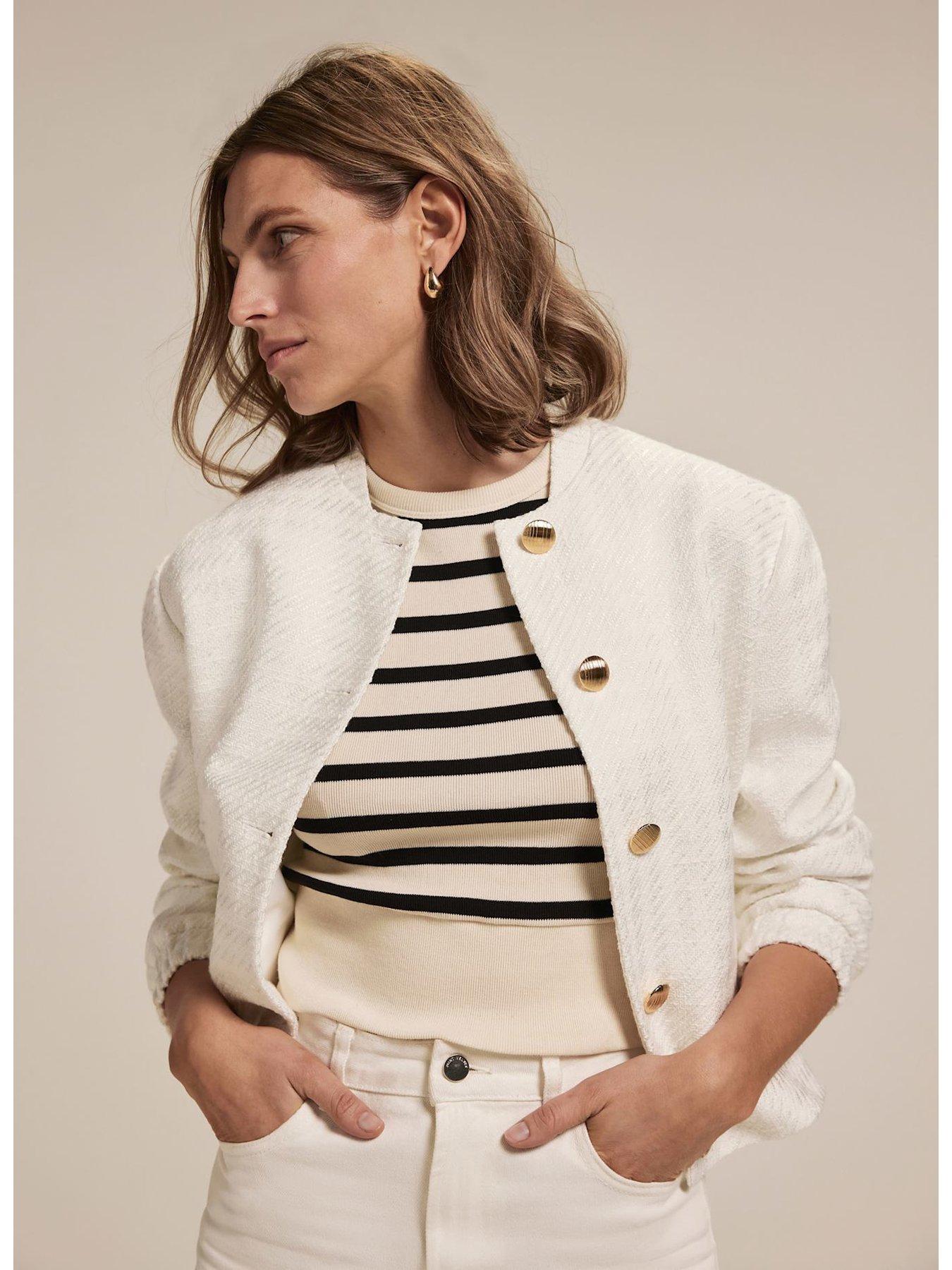 Image 5 of 6 of Mint Velvet Neutral Striped Cropped Vest Top - Beige