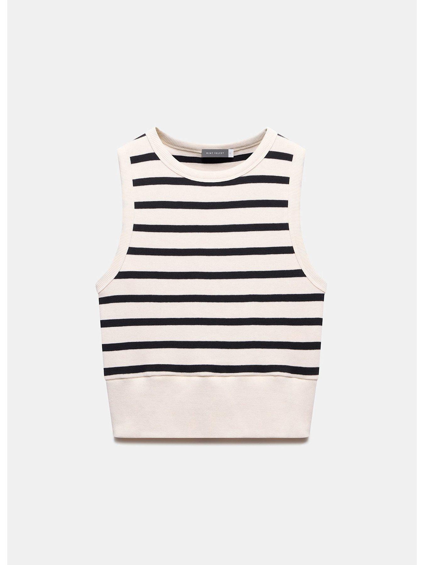 Image 6 of 6 of Mint Velvet Neutral Striped Cropped Vest Top - Beige