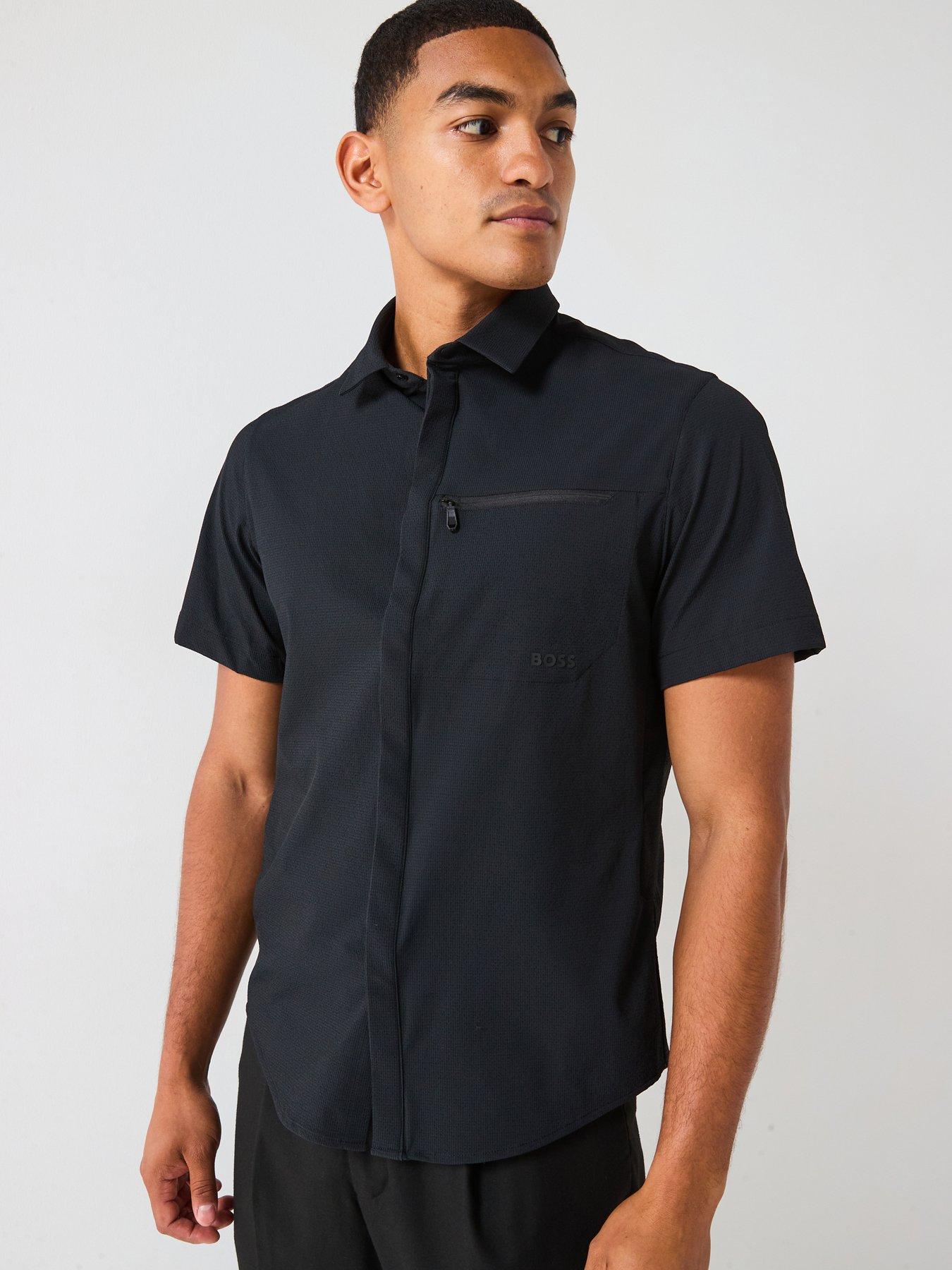 BOSS Urban Seersucker Regular Fit Short Sleeve Shirt - Black