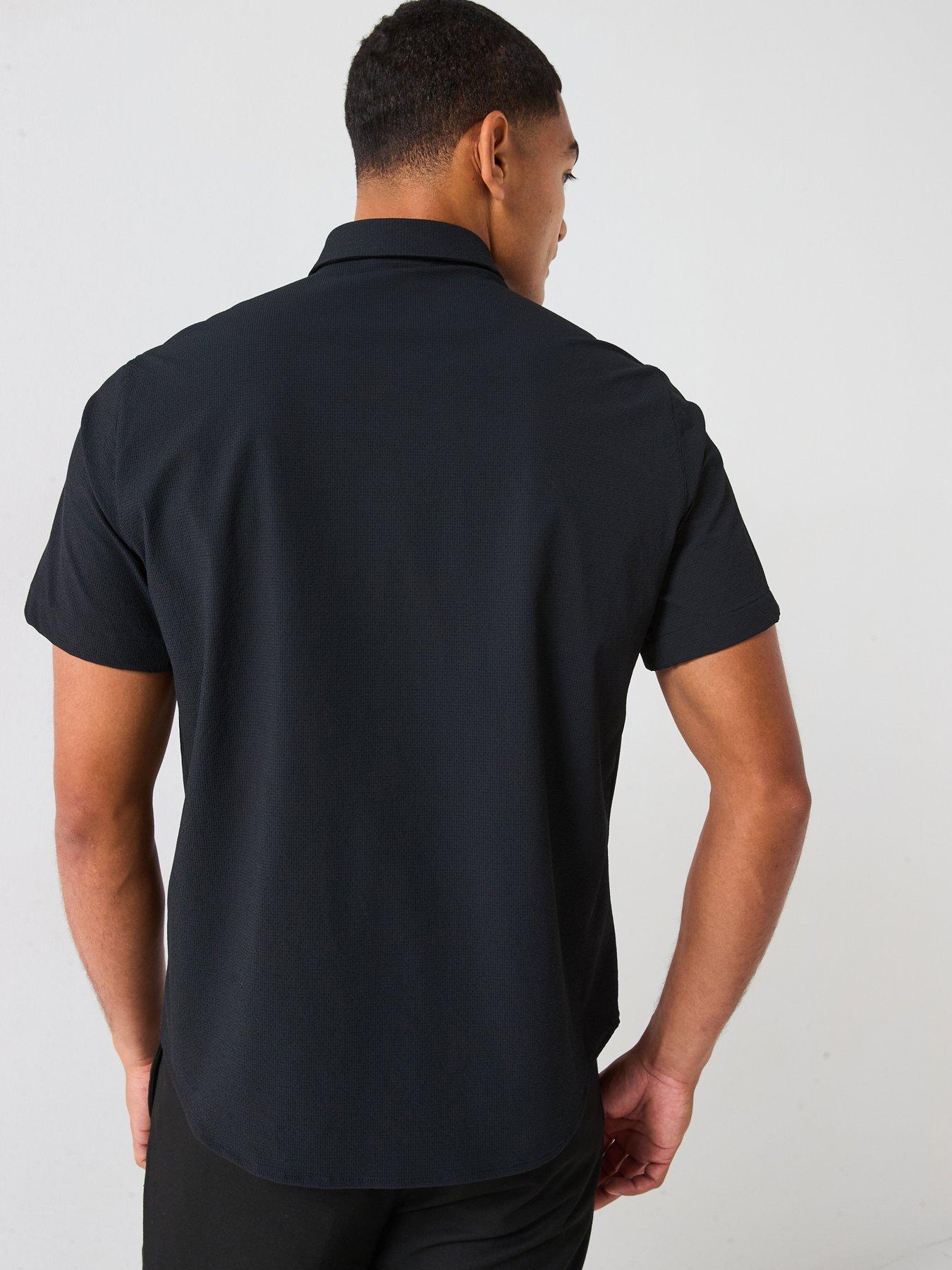 Image 2 of 4 of BOSS Urban Seersucker Regular Fit Short Sleeve Shirt - Black