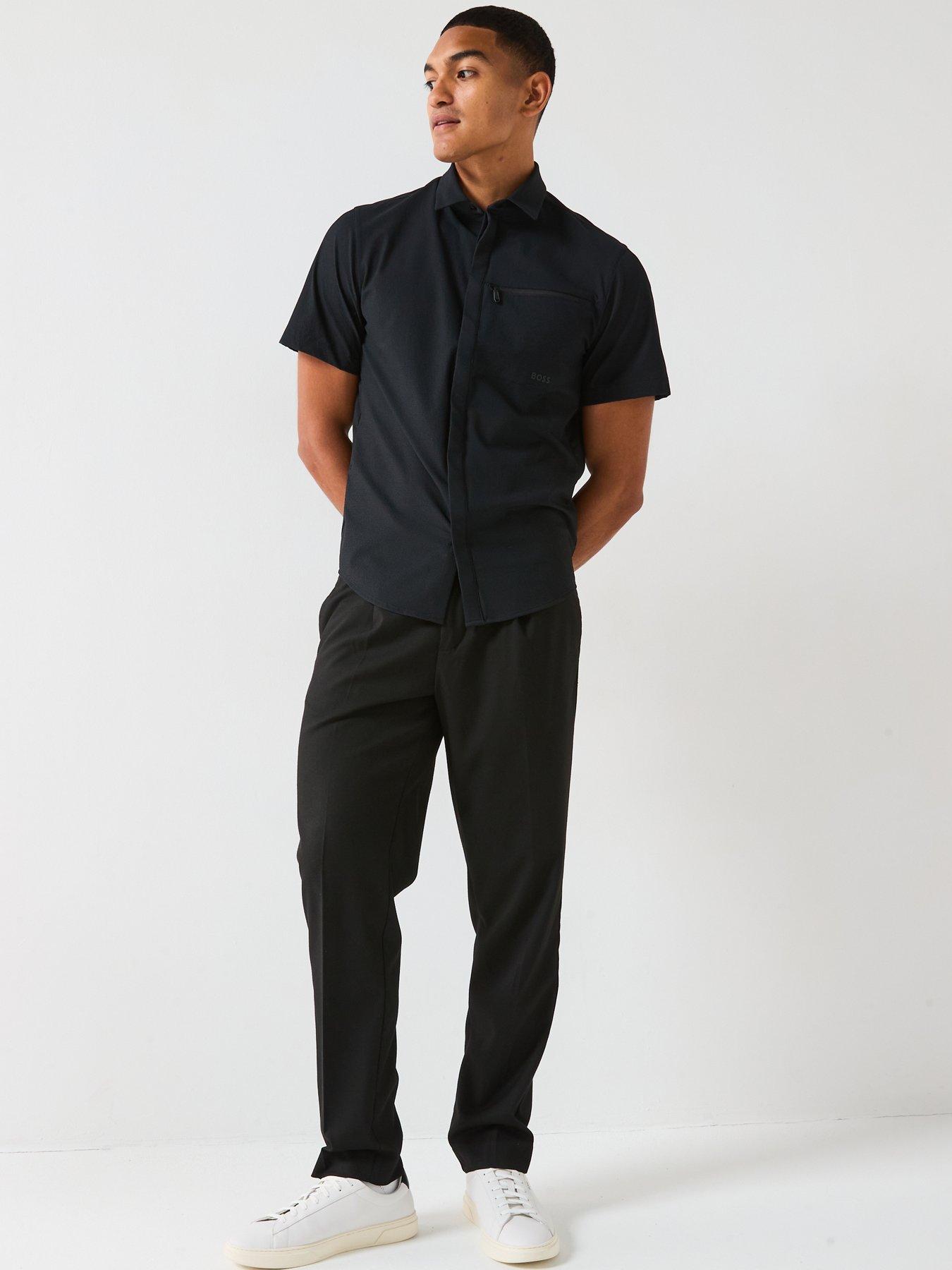 Image 3 of 4 of BOSS Urban Seersucker Regular Fit Short Sleeve Shirt - Black