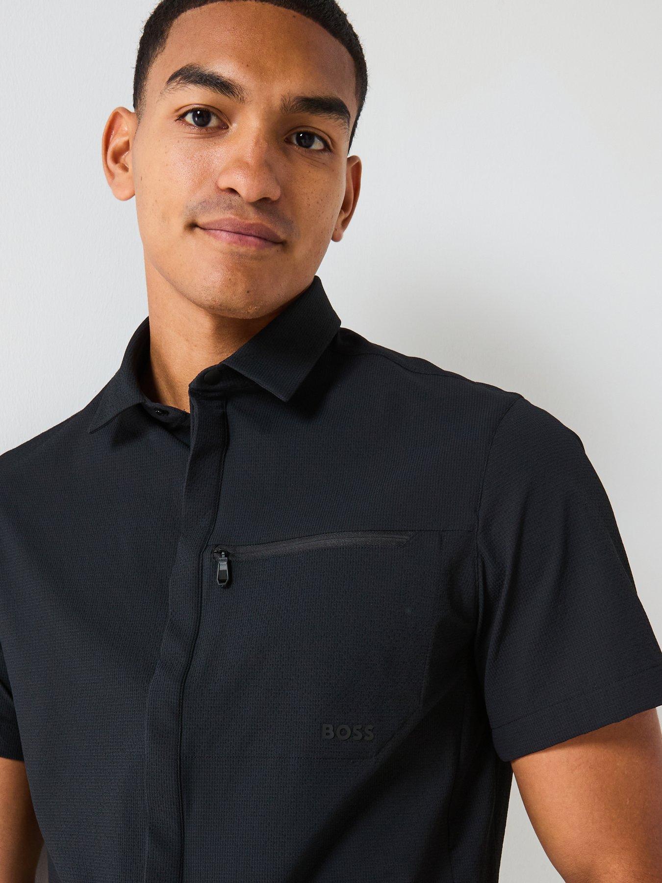 Image 4 of 4 of BOSS Urban Seersucker Regular Fit Short Sleeve Shirt - Black