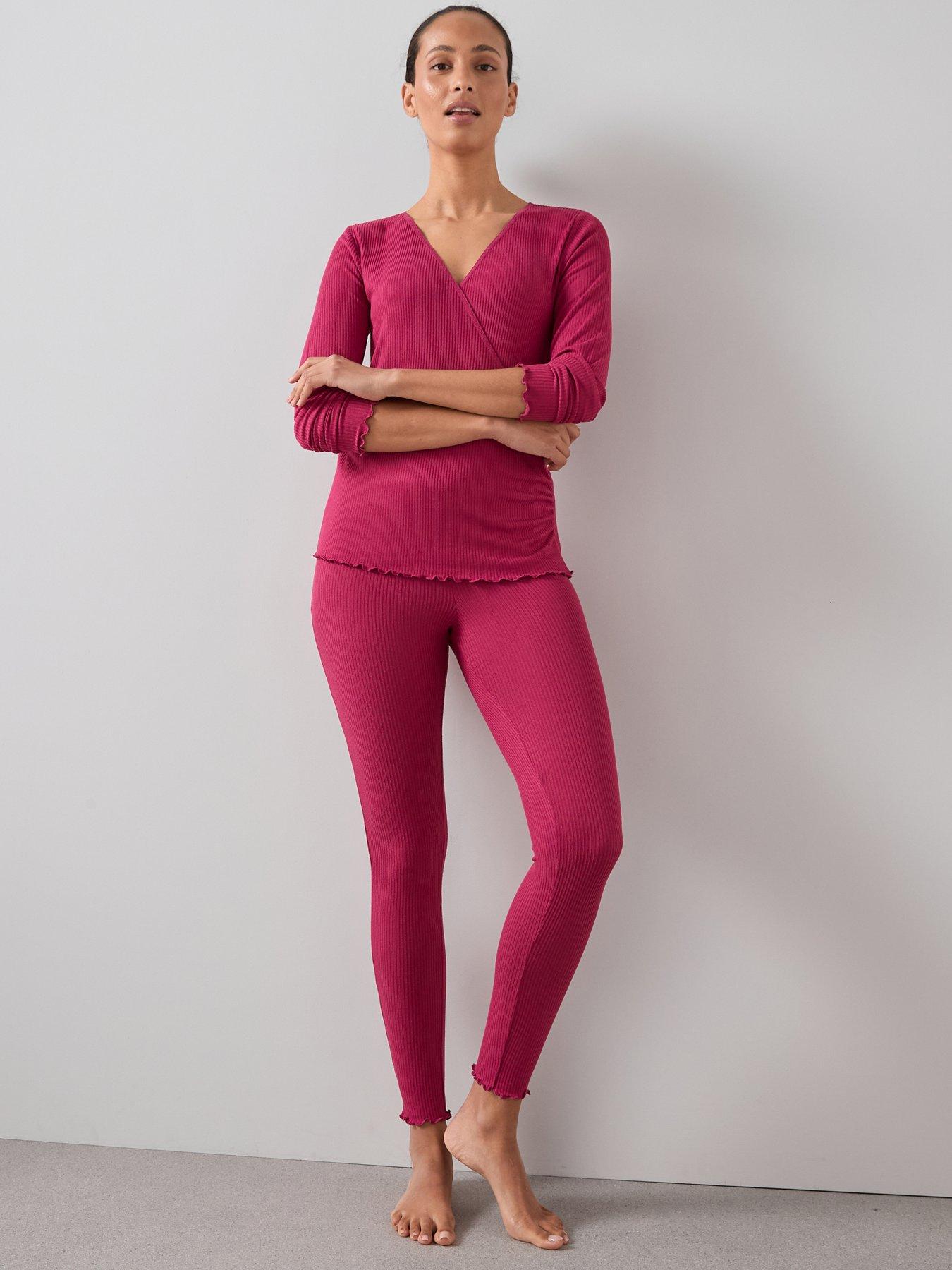 The Very Collection Ribbed Wrap Front Ls Top And Legging Pj Set - Red