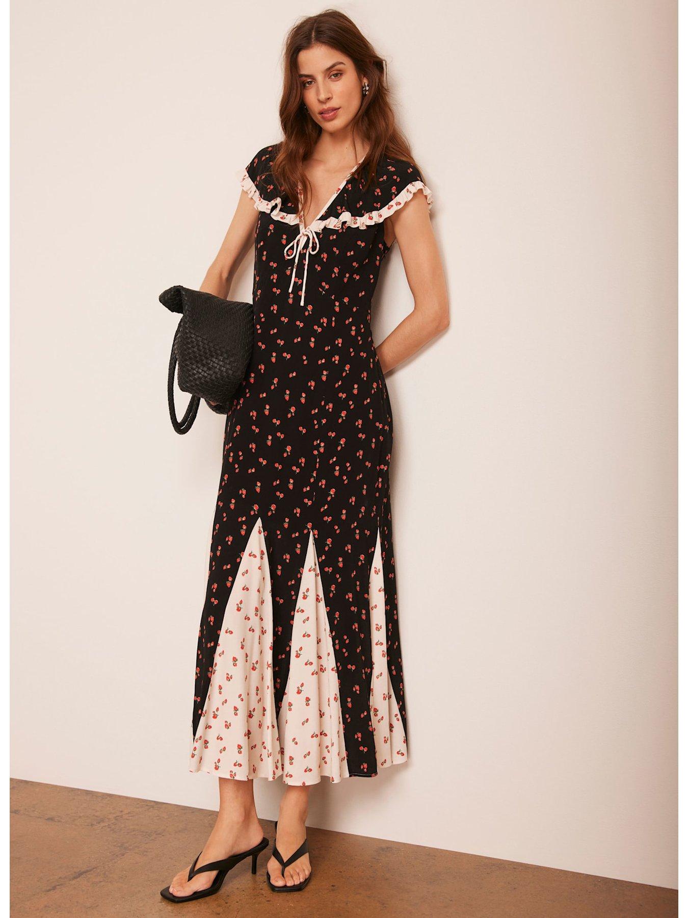 Mint Velvet Strawberry Print Midaxi Dress - Black