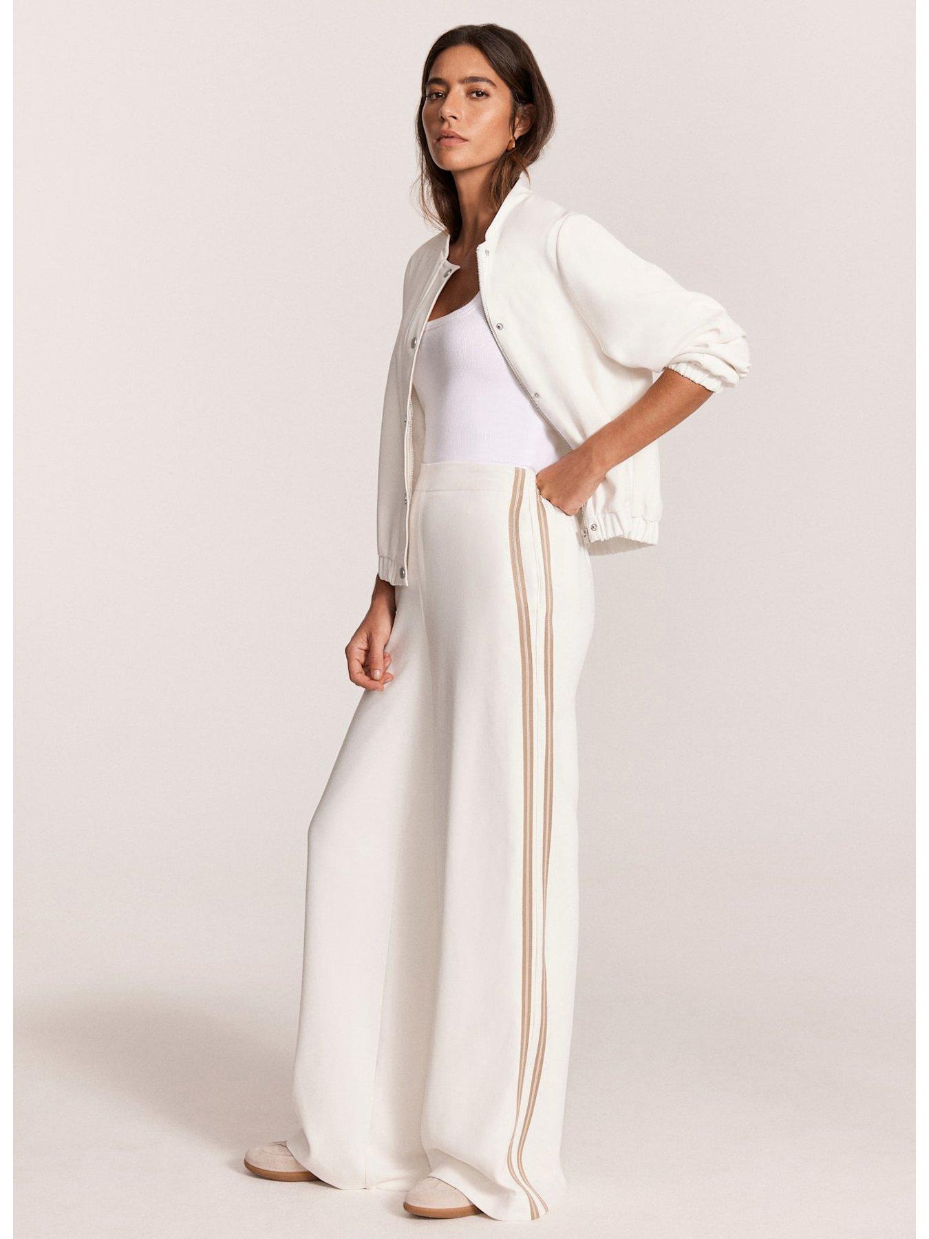 Mint Velvet White Side Stripe Wide Trousers Cream Very