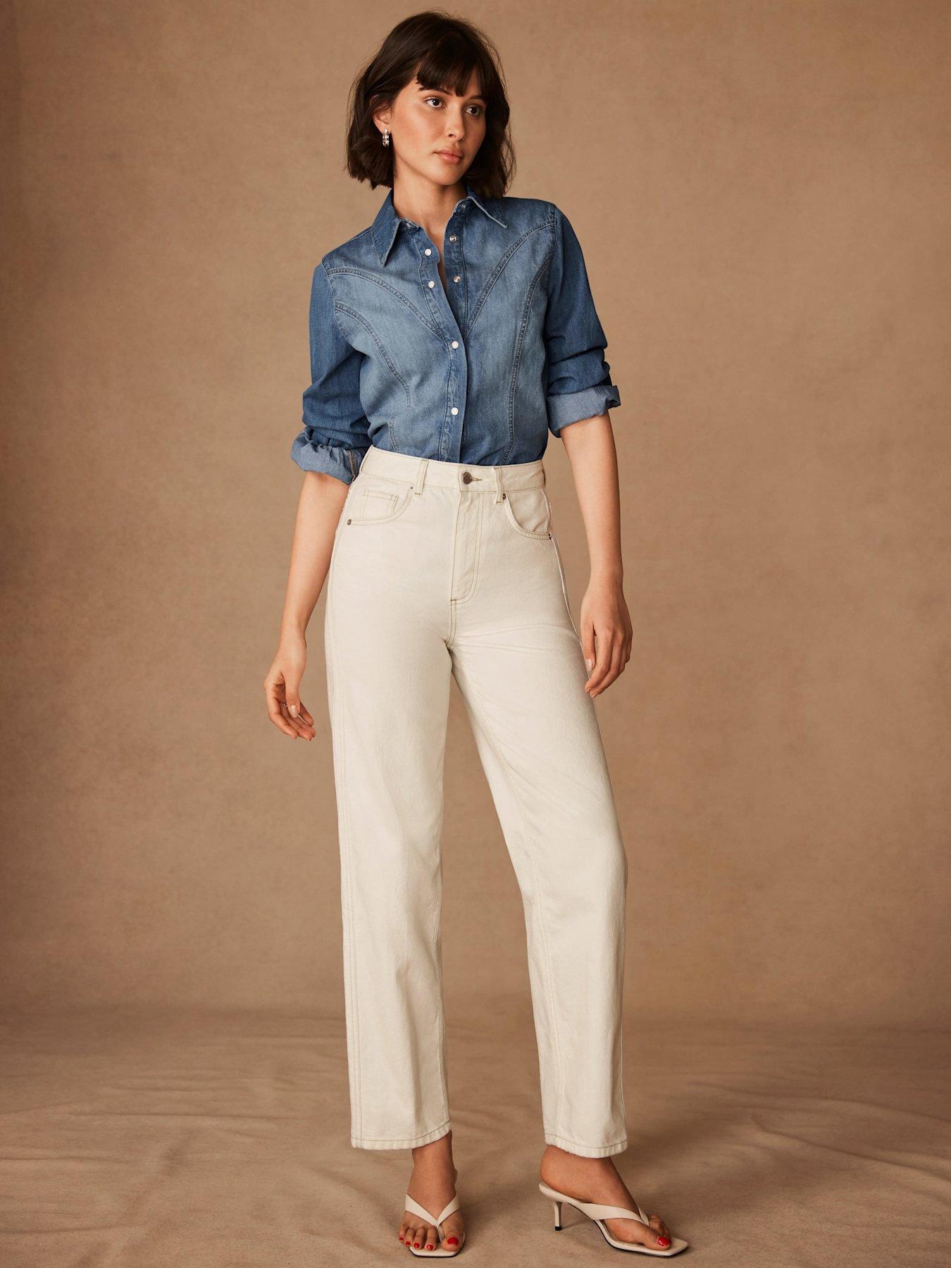 undefined Relaxed Tapered Boyfriend Jeans - Cream