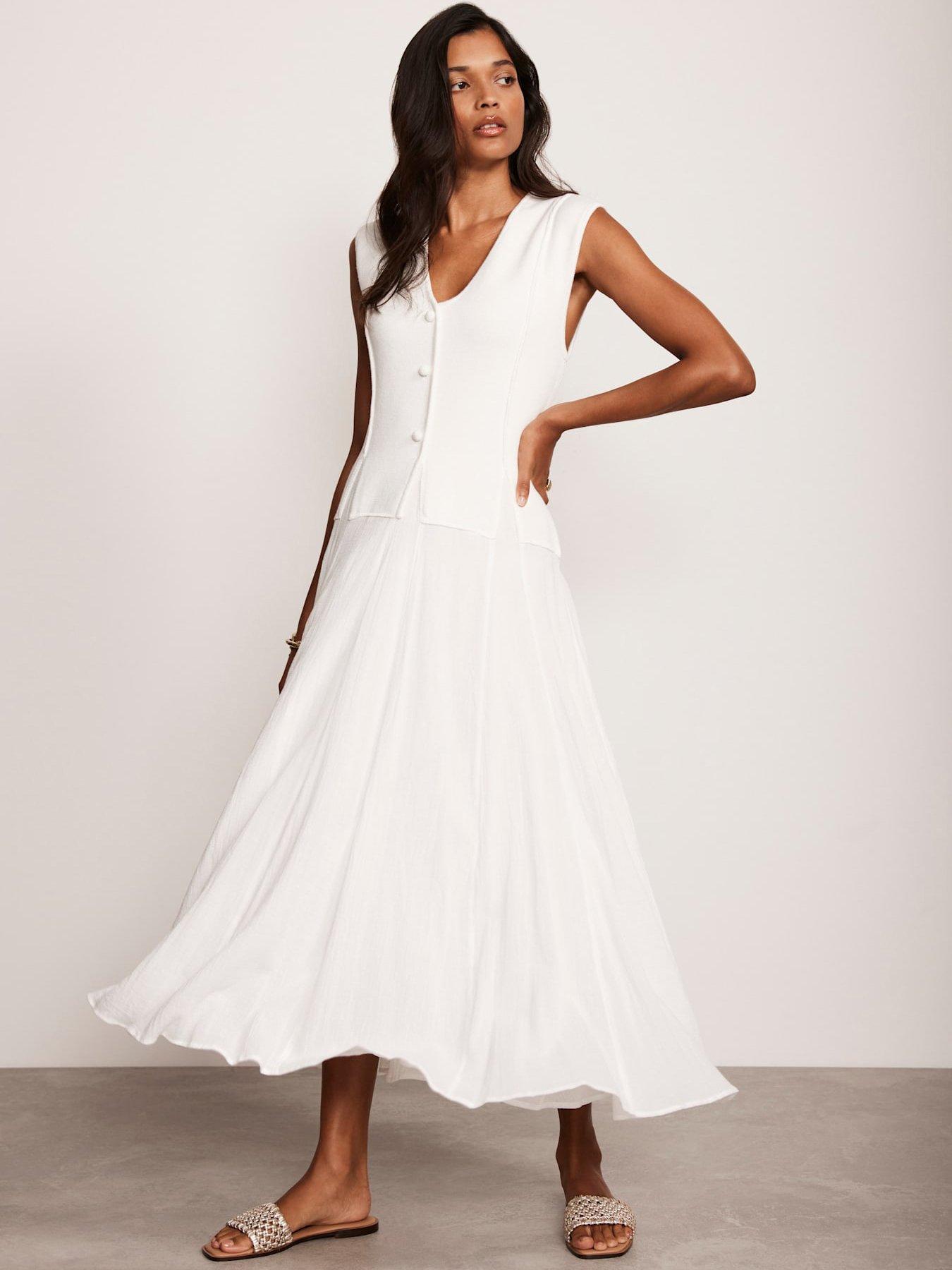 undefined Cream Cotton Blend Waistcoat Knit Dress