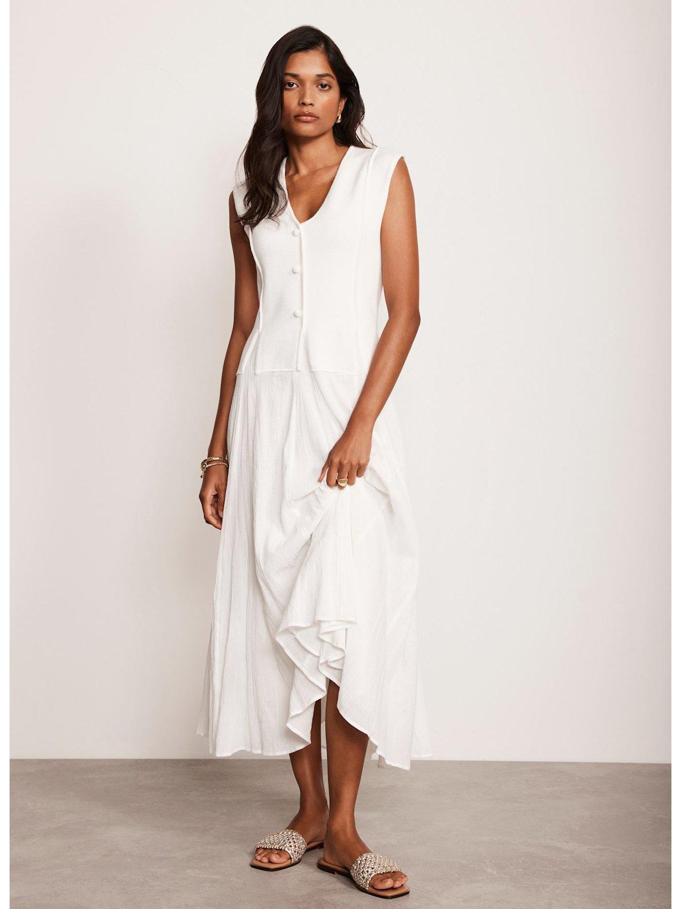 Velvet Margaret Embroidered Cotton Dress- Cream