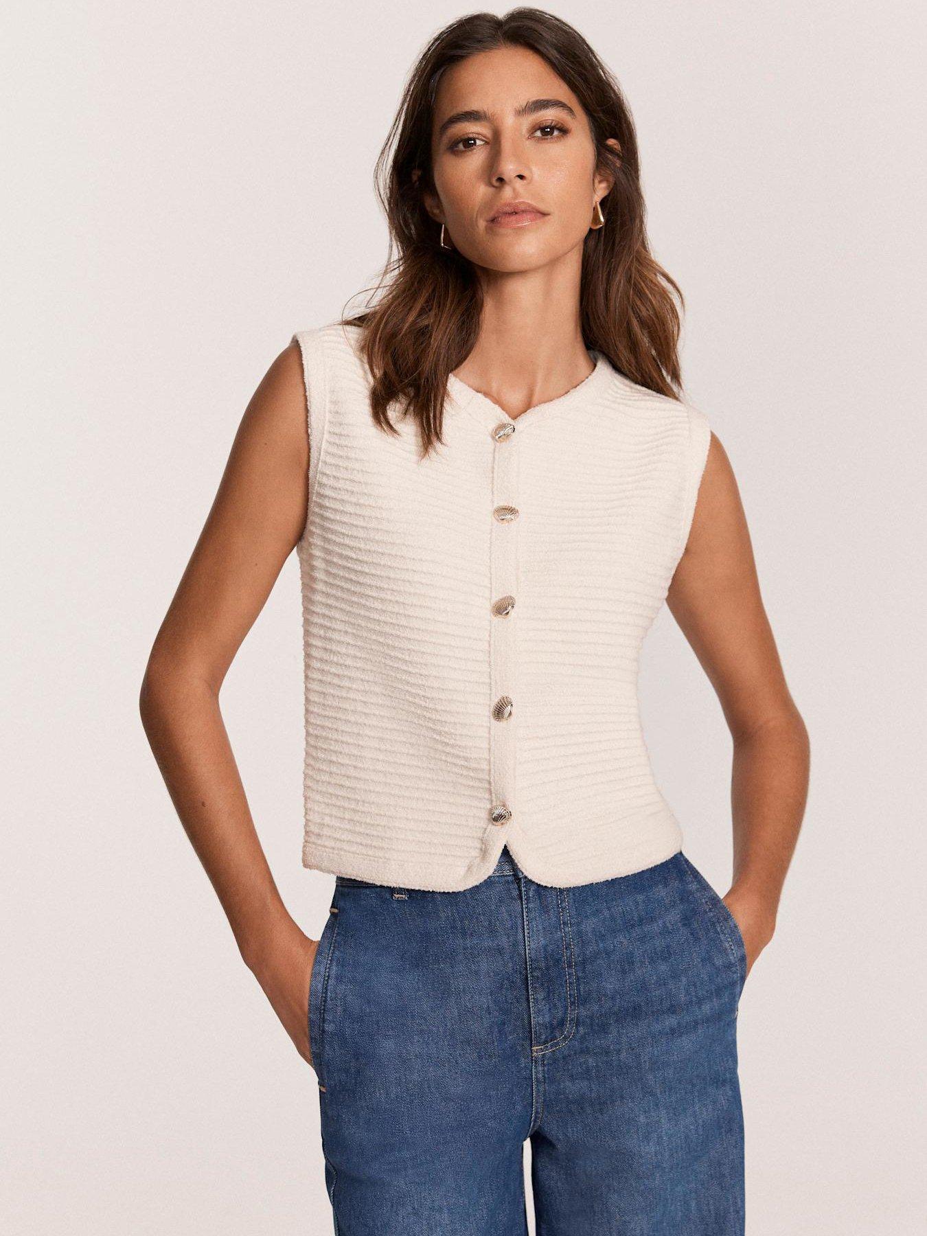 Image 1 of 6 of Mint Velvet Ribbed Button Waistcoat - Cream