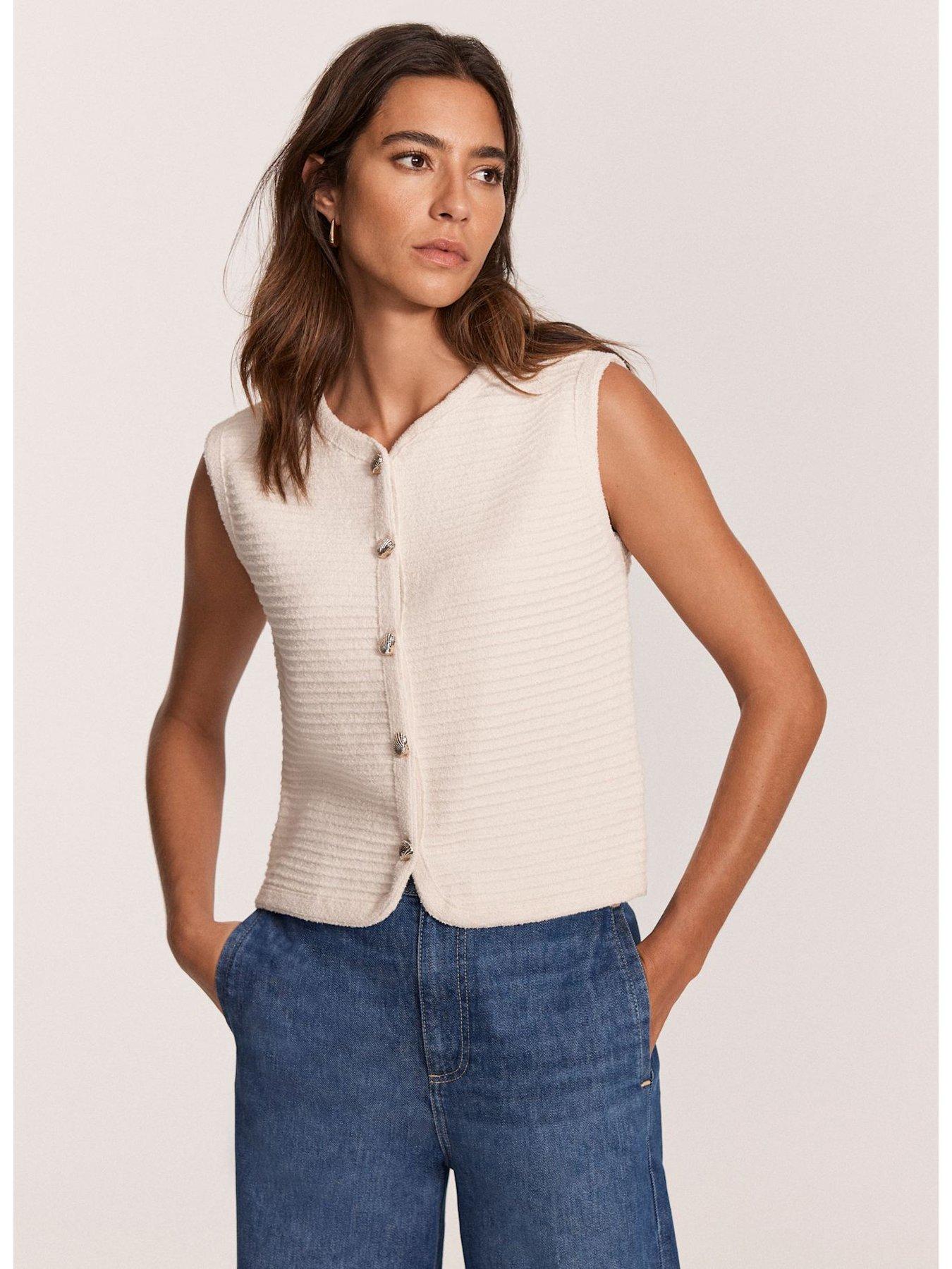 Image 2 of 6 of Mint Velvet Ribbed Button Waistcoat - Cream