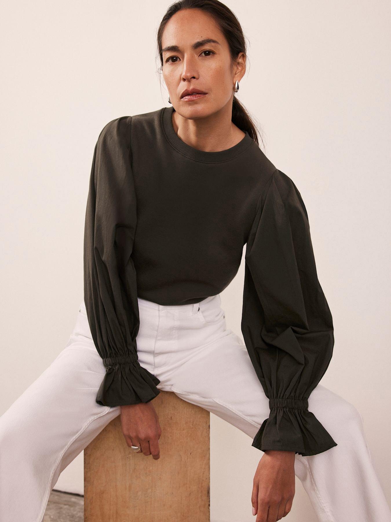 undefined Khaki Fluted Sleeve Sweatshirt
