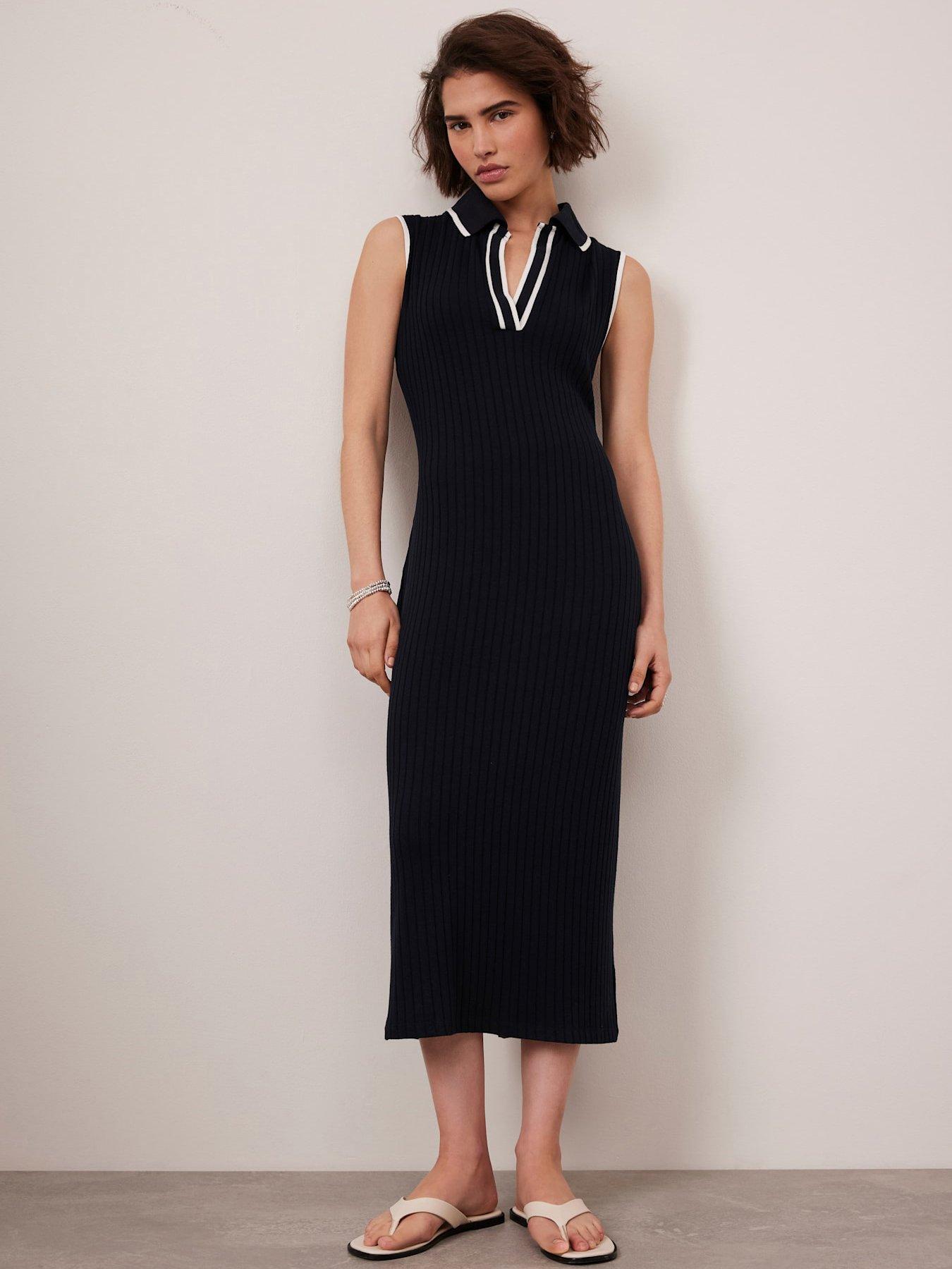 mint velvet jersey dress Sleeveless Polo Midi - Navy Featured_Best Selling