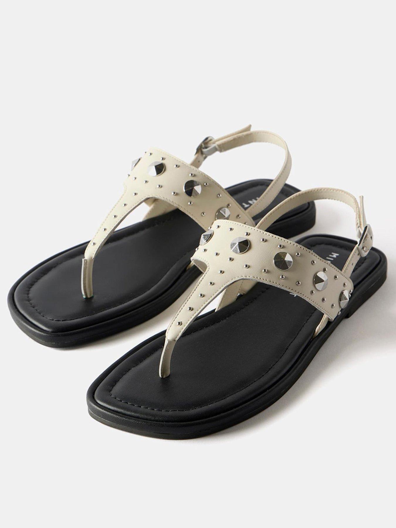 undefined Studded Sling Back Flat Sandals - White