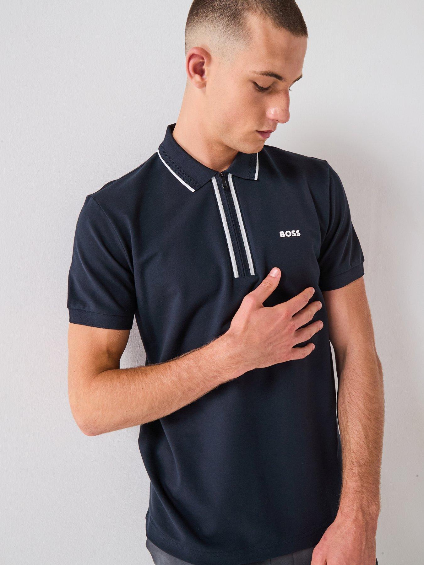 Mens Polo Zip Neck Polo Shirt Hugo Boss BOSS Philix Goc Zip Neck