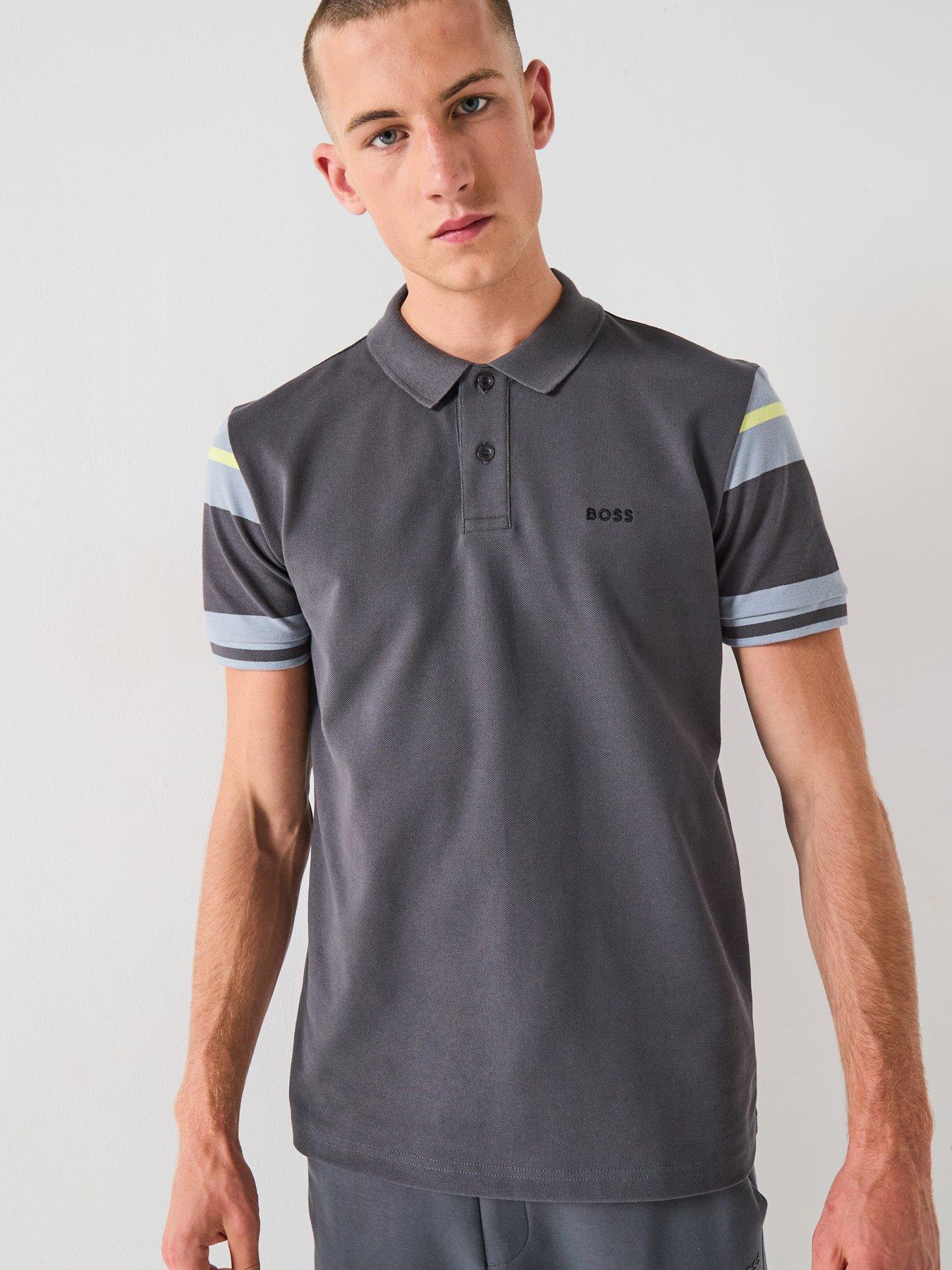 undefined Boss Polo Sleeve Zone Regular Fit Contrast Sleeve Polo Shirt - Dark Grey