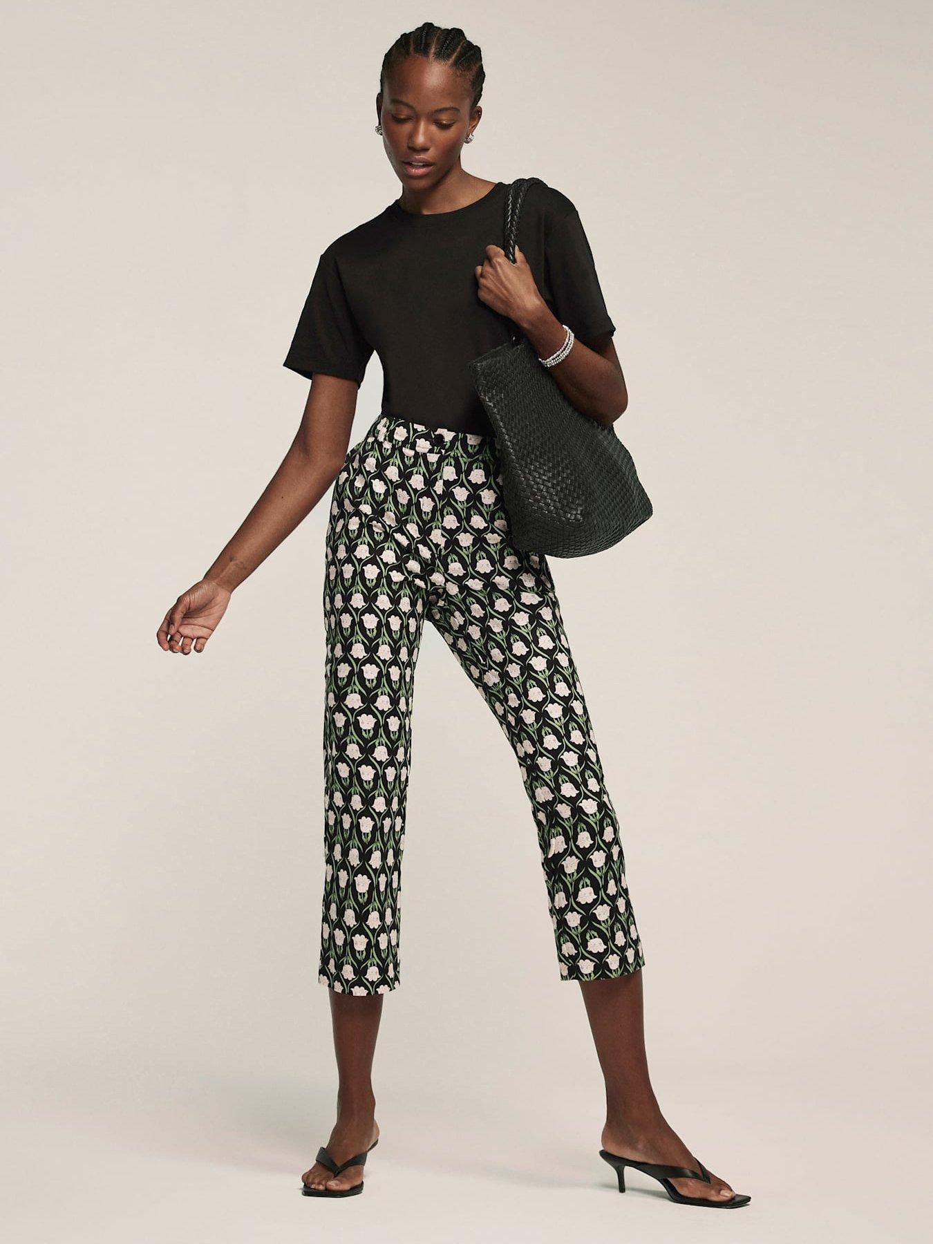 Mint Velvet Floral Print Capri Trousers - Black | Very