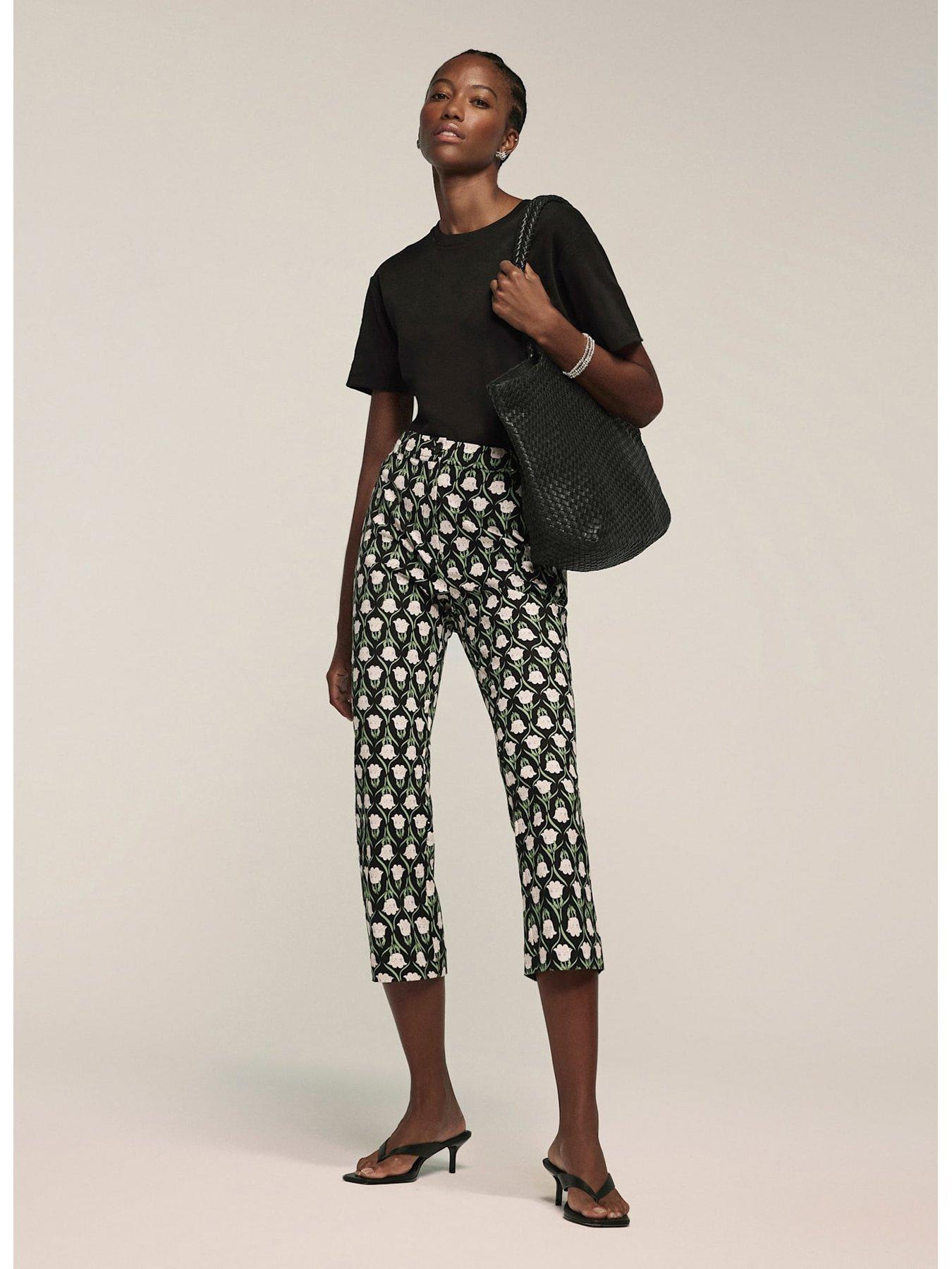 Mint Velvet Floral Print Capri Trousers - Black | Very