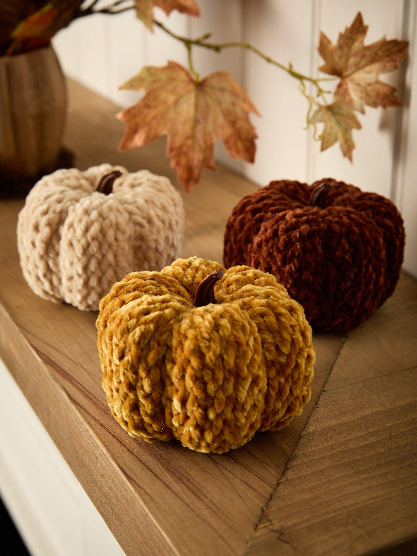 undefined Set of 3 Chenille Pumpkin Autumn Decorations