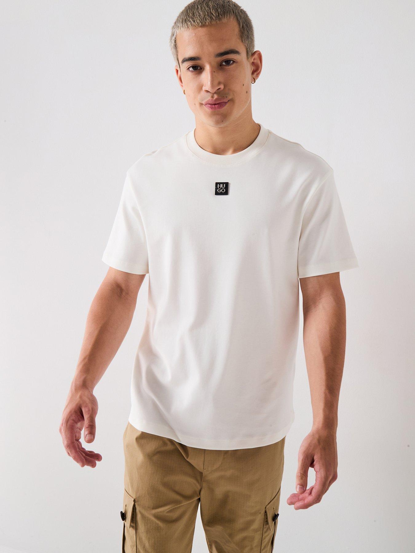 HUGO Dalile Regular Fit Centre Stacked Nikel Logo T-Shirt, White, Size S, Men
