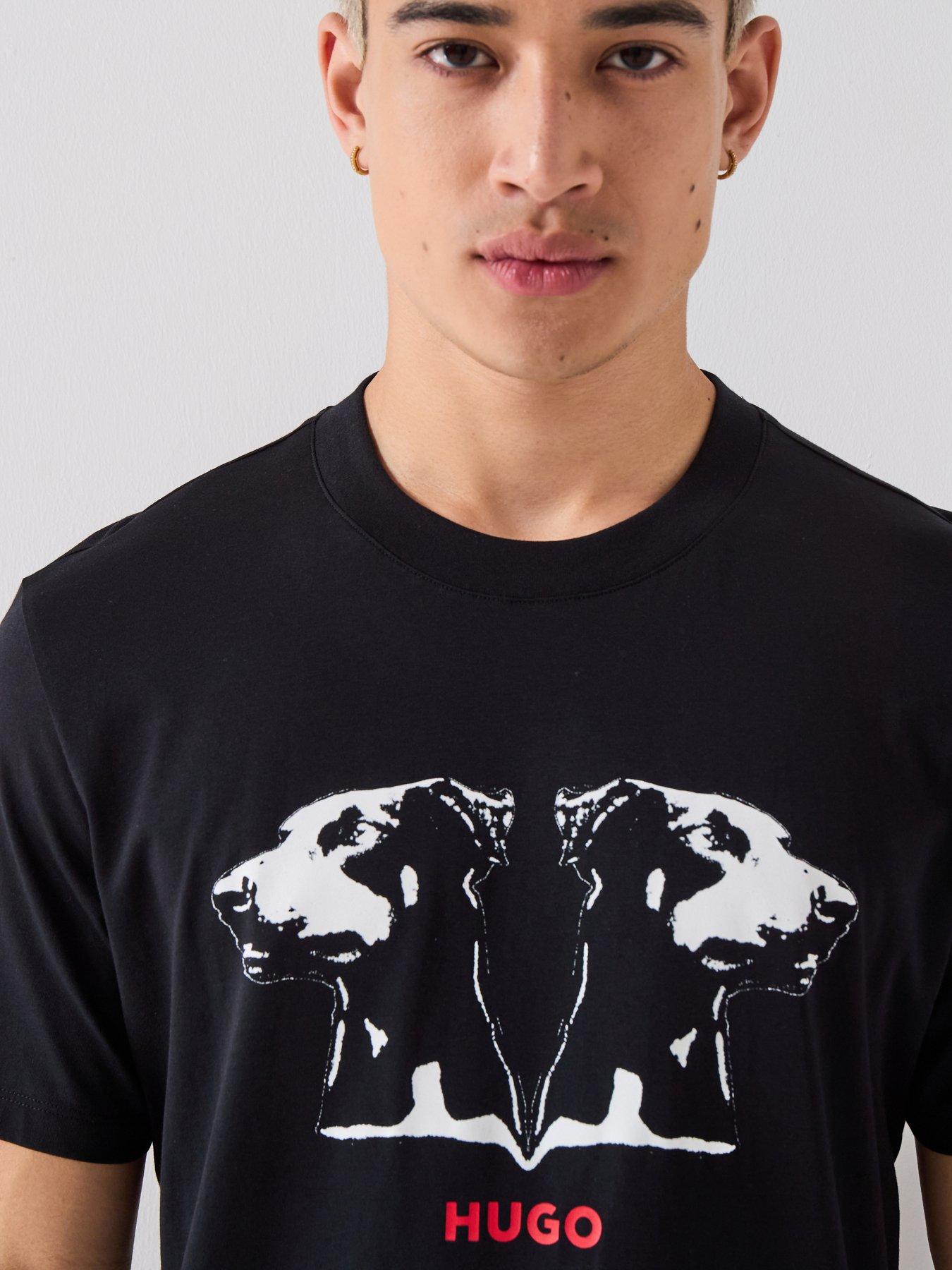 Image 1 of 4 of HUGO Regular Fit Animal Print Dobero T-Shirt - Black