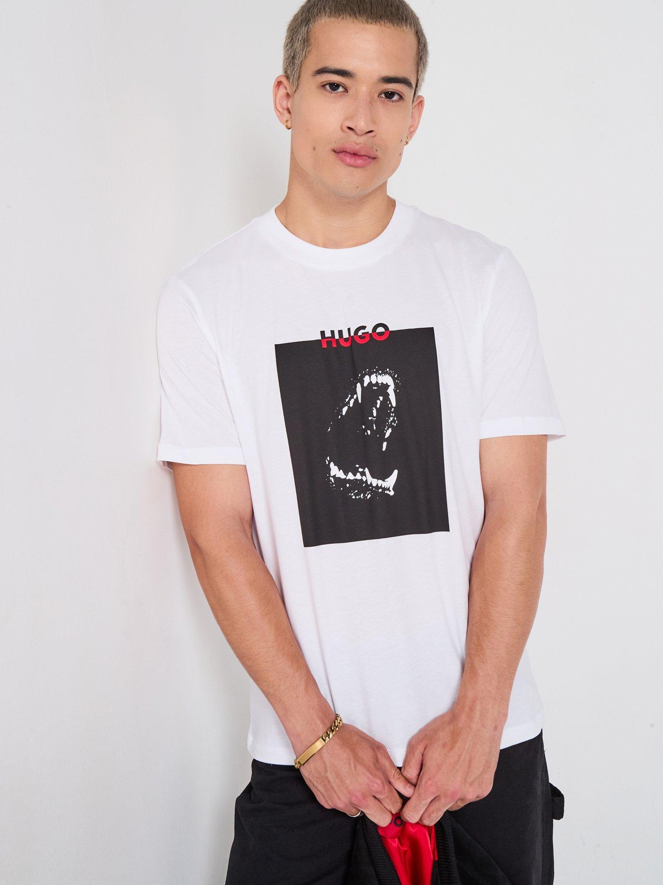 HUGO: Regular Fit Animal Print Dobero T-Shirt - White