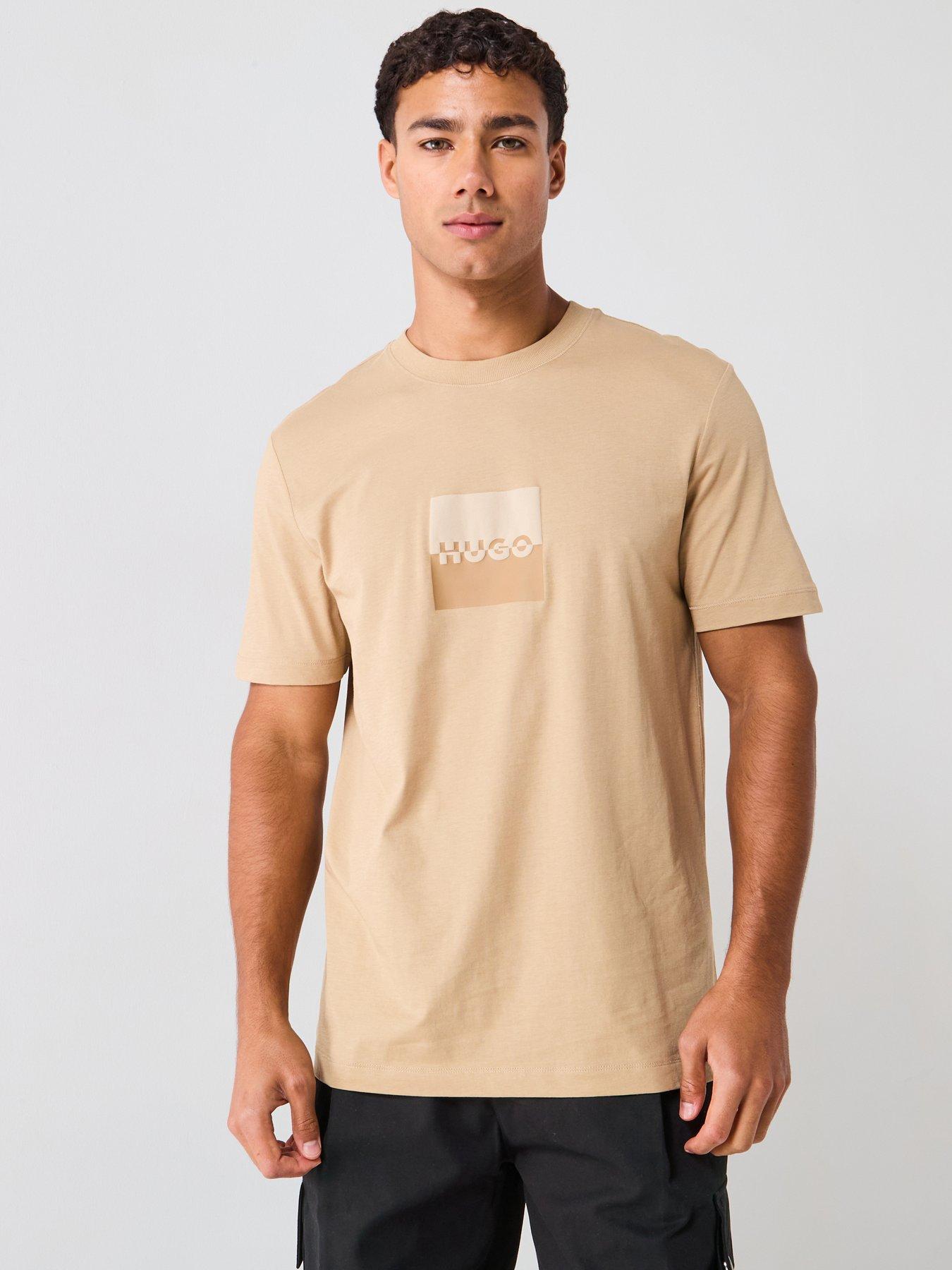 undefined Hugo Regular Fit Dusplit Logo T-shirt - Light Beige