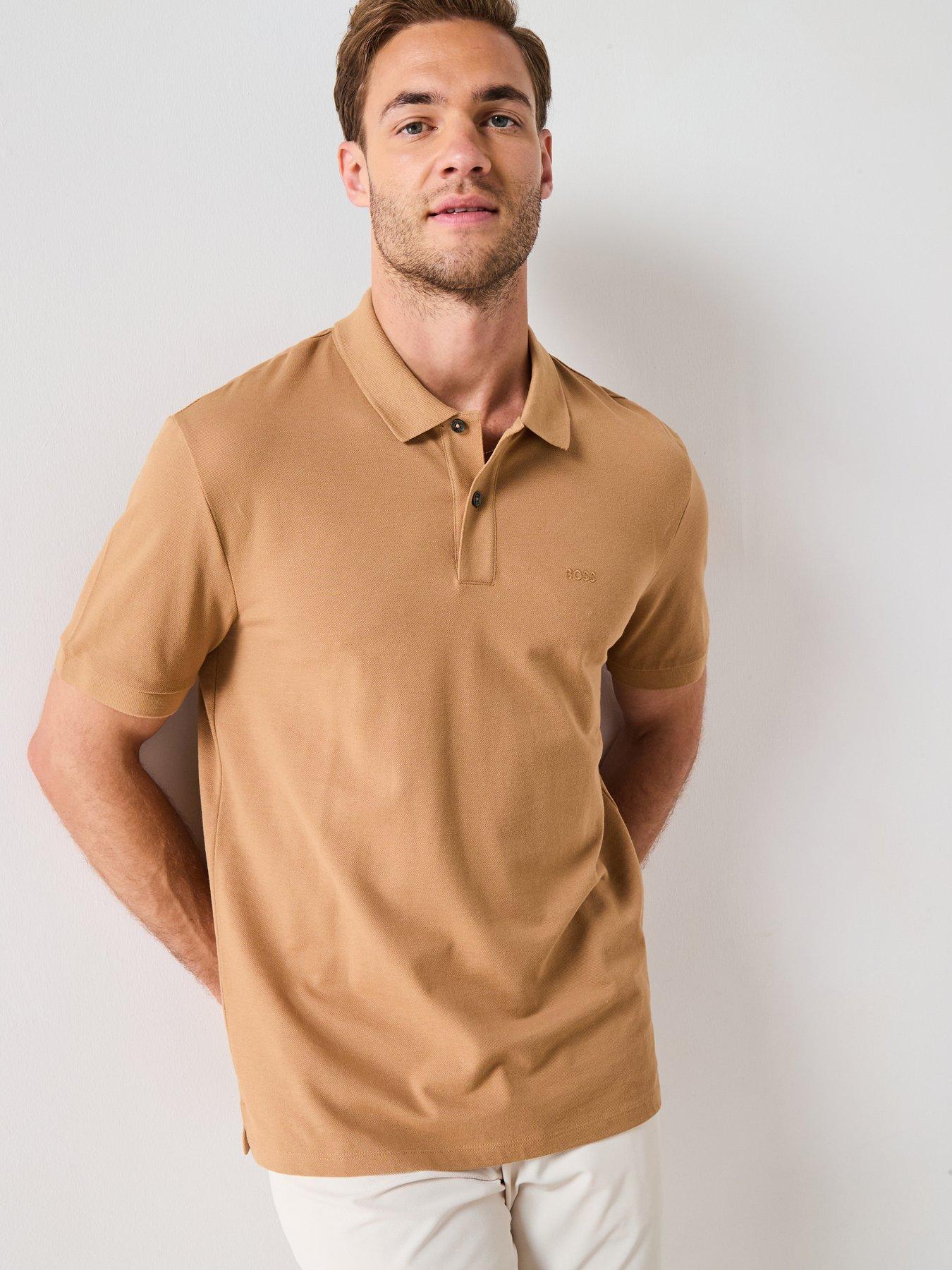 Image 4 of 6 of BOSS Pallas Regular Cotton Pique Polo Shirt - Dark Beige