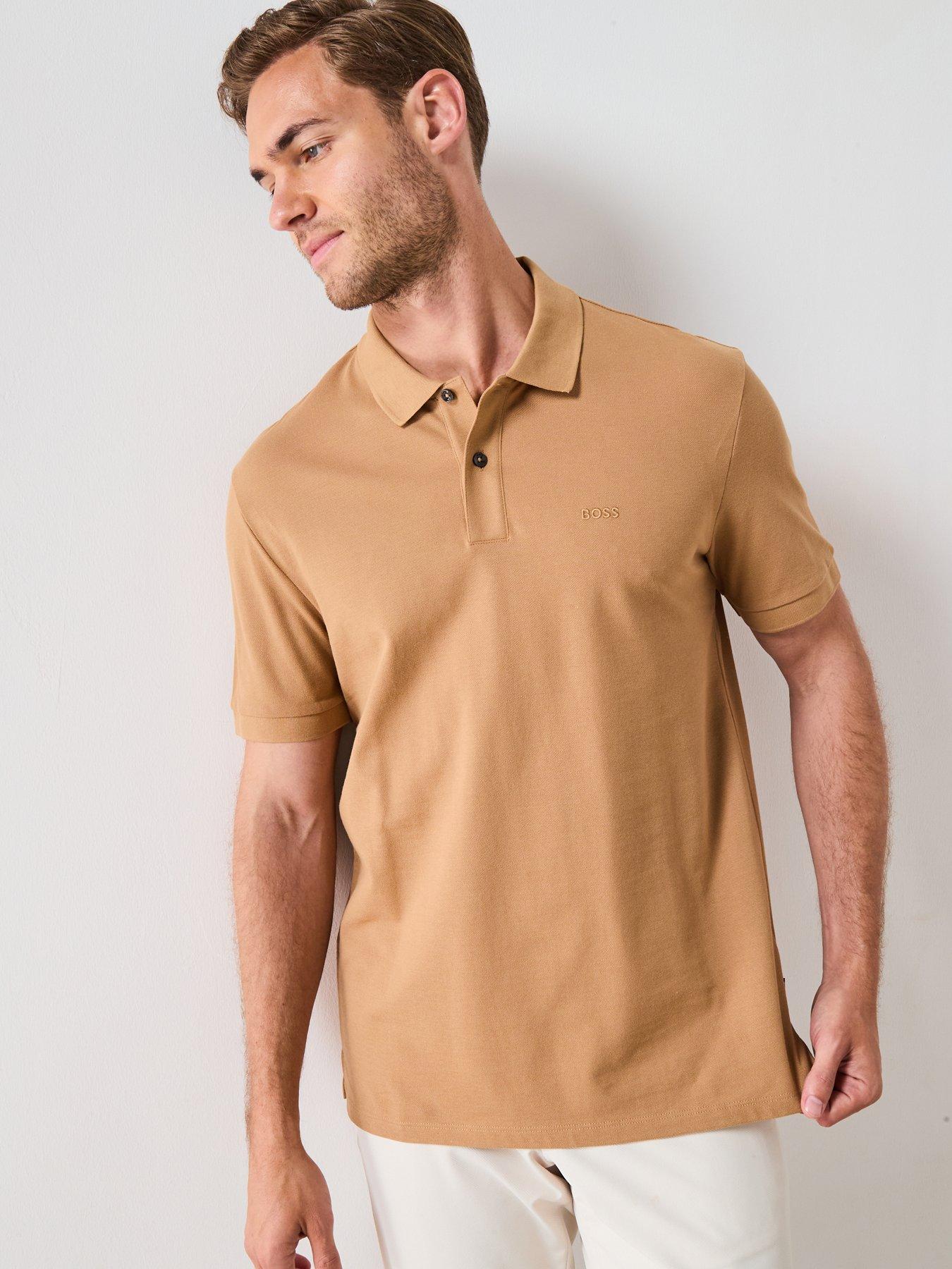 Image 5 of 6 of BOSS Pallas Regular Cotton Pique Polo Shirt - Dark Beige
