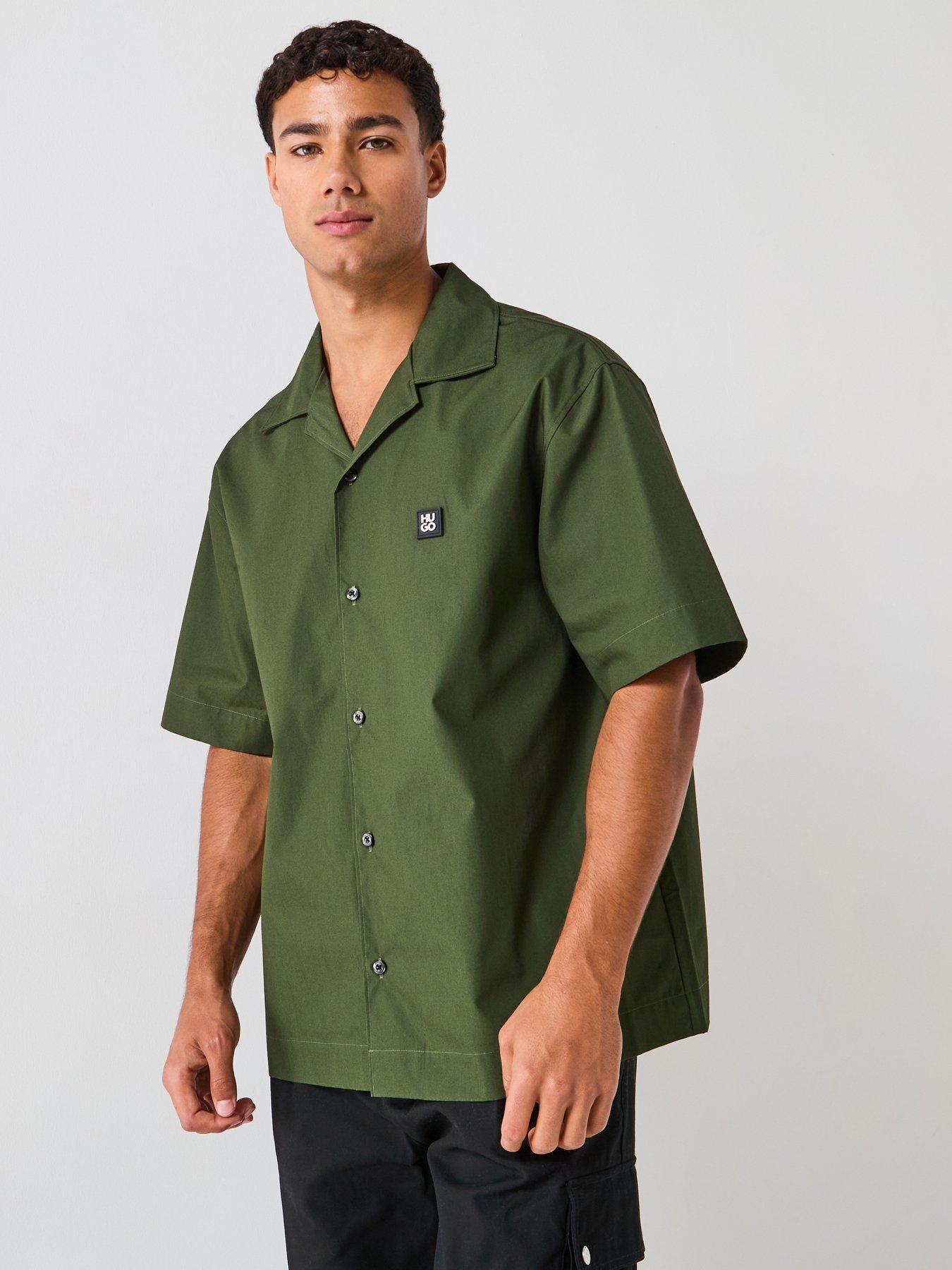 HUGO Oversized Fit Stacked Logo Espino Short Sleeve Shirt - Green
