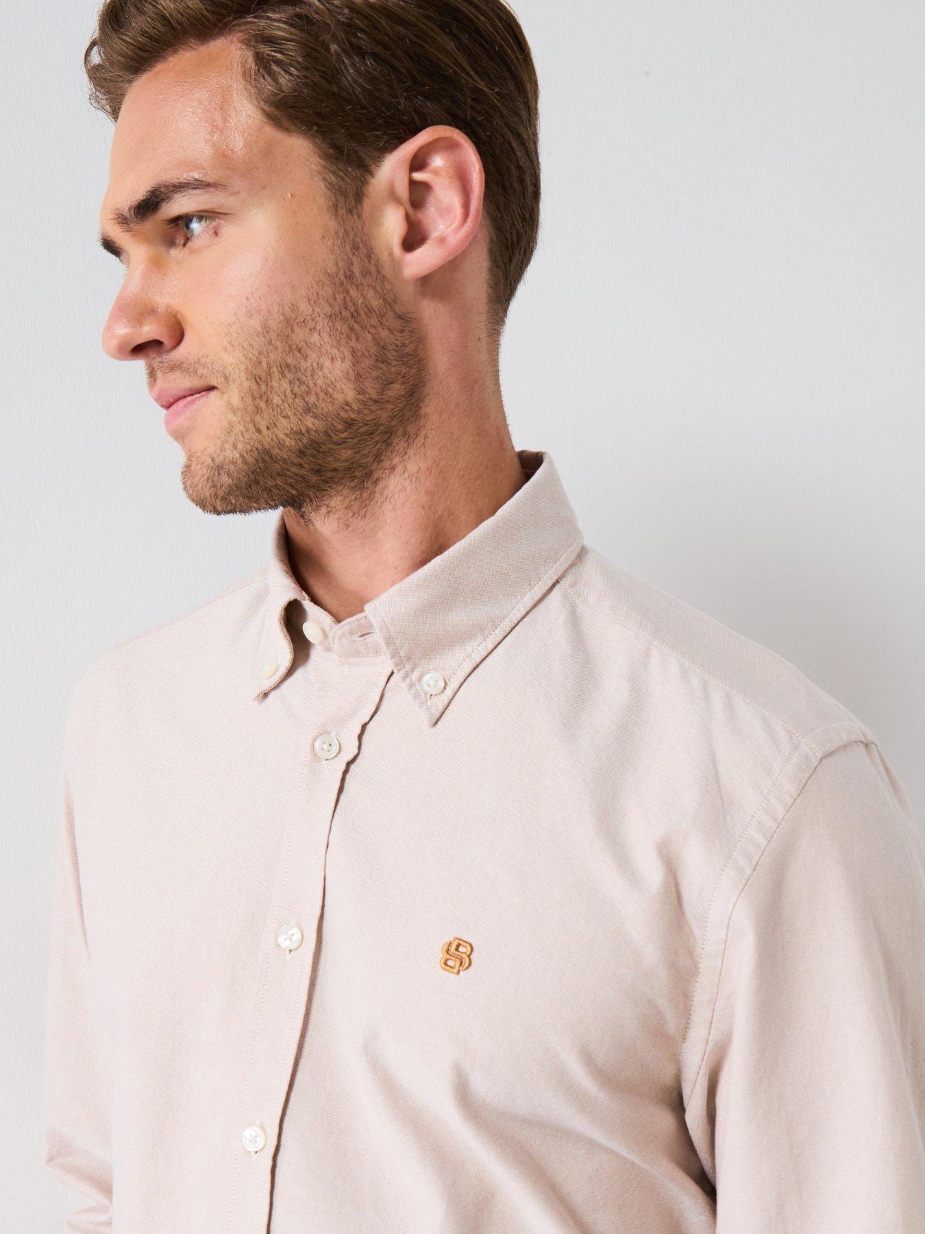 undefined H-Liam Plain Regular Fit Oxford Shirt - Beige